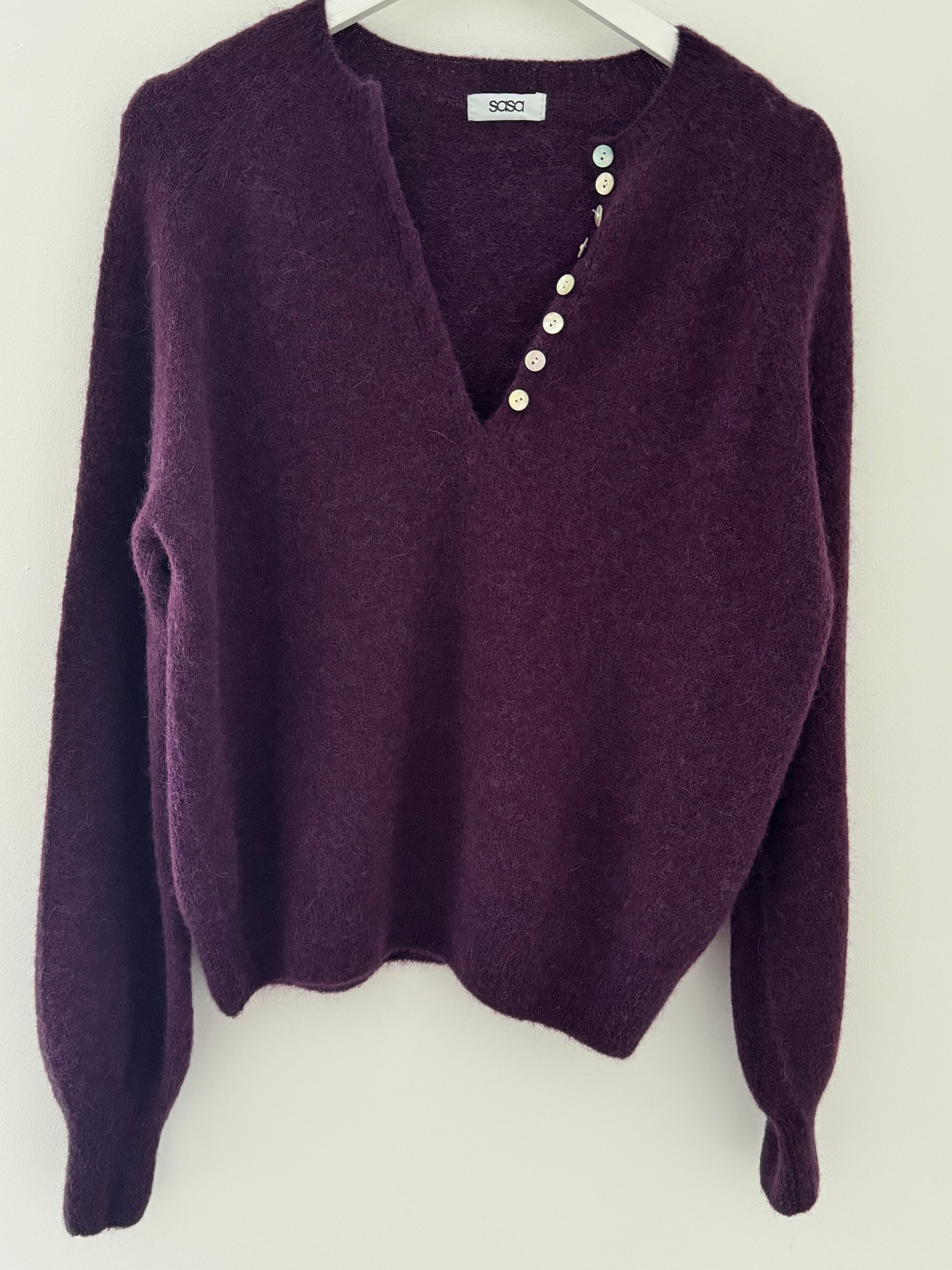 Softie Jumper with Button Neck in Plum