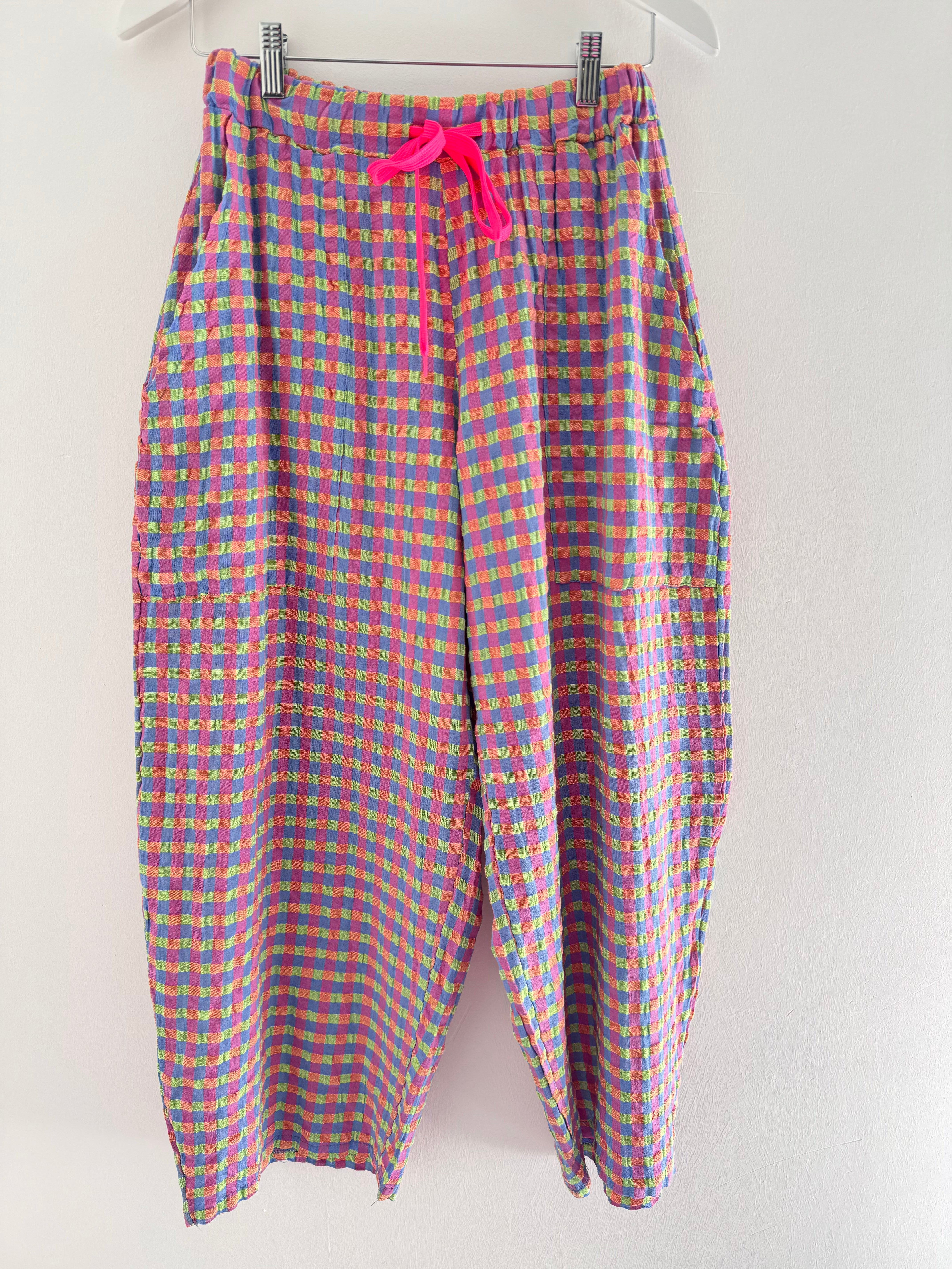 Barrel Check Trousers in Pink & Lime