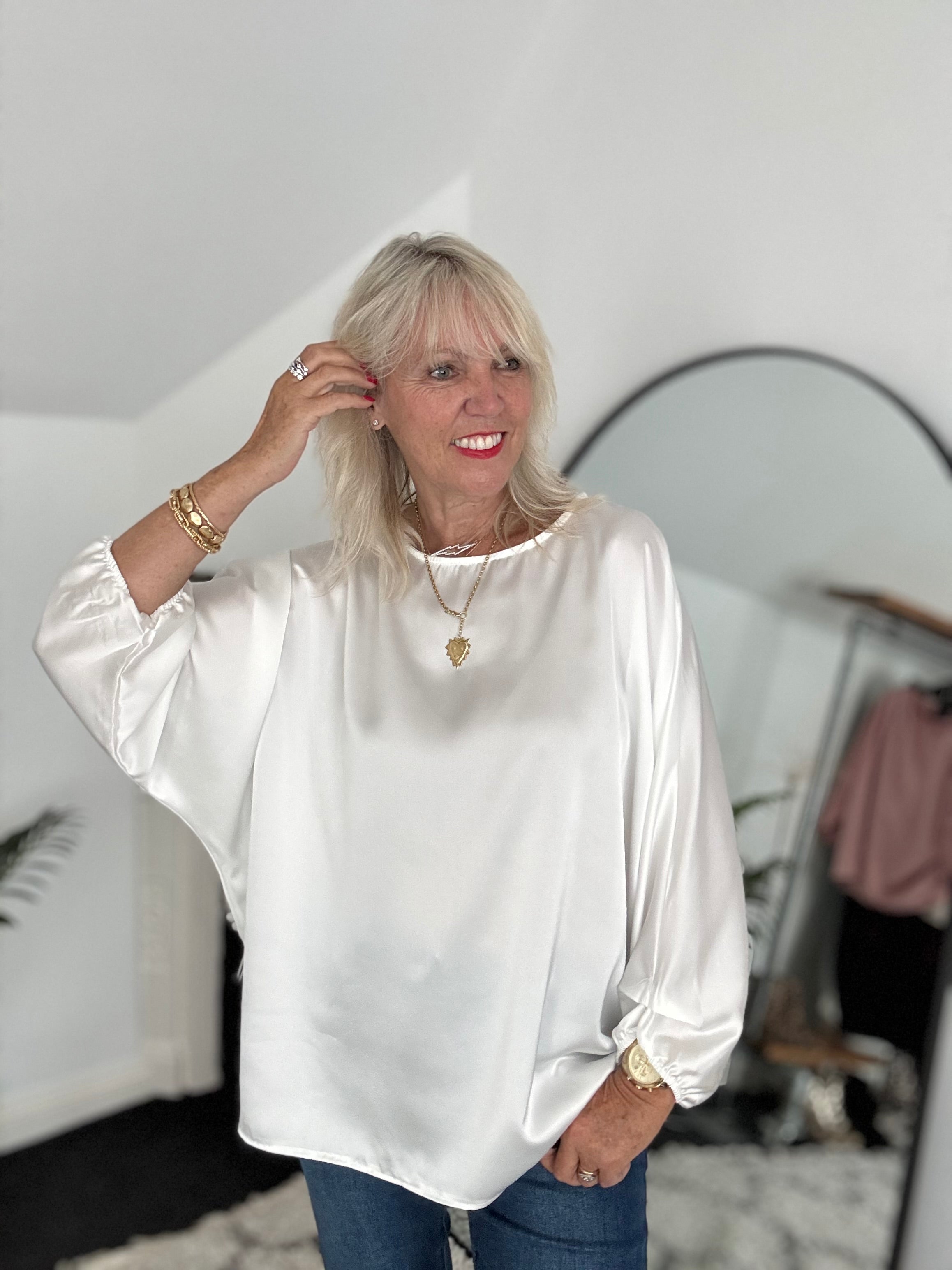 Silky Round Neck Top in Ivory