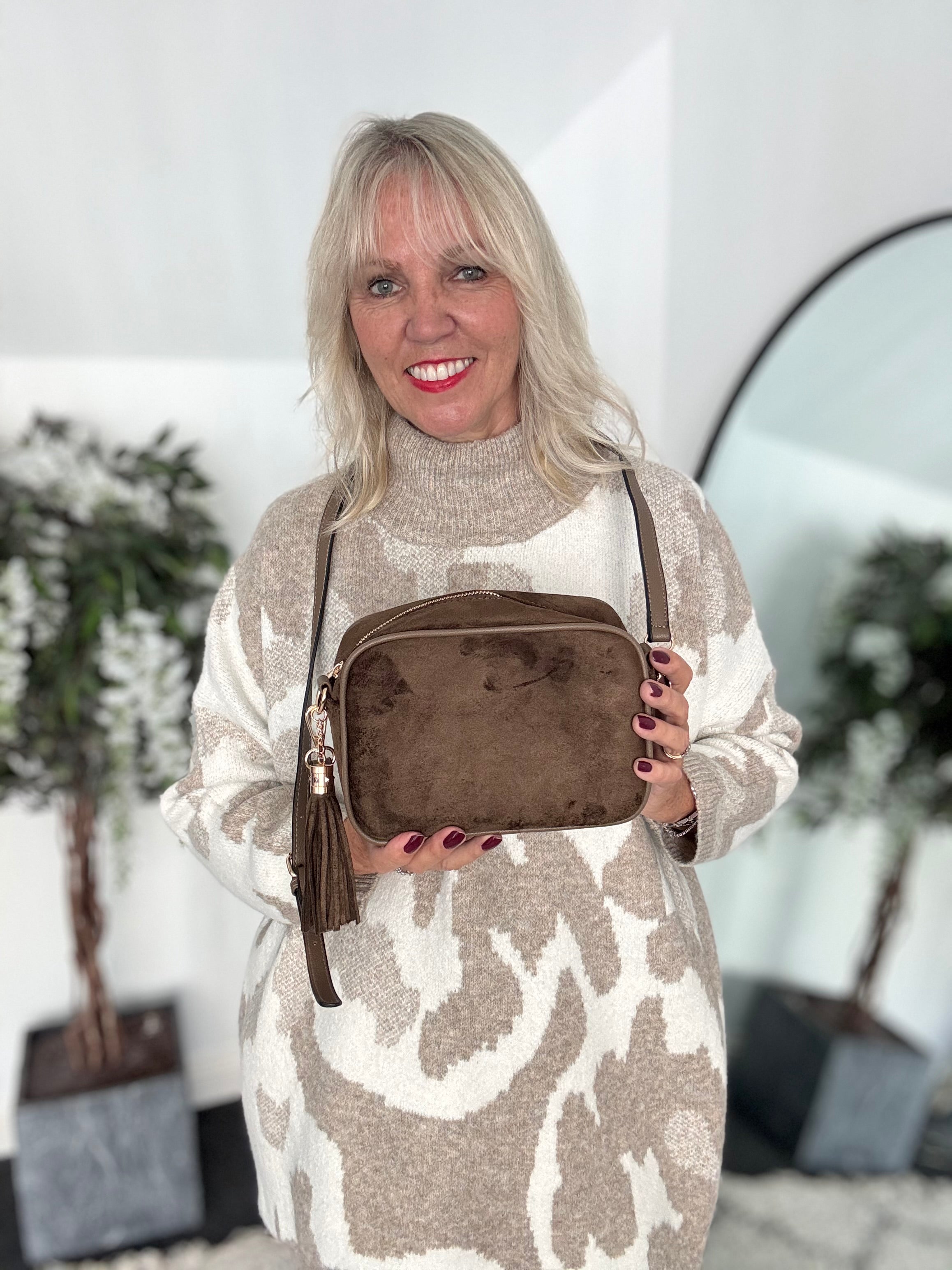 Velvety Suede Crossbody Bag in Cocoa