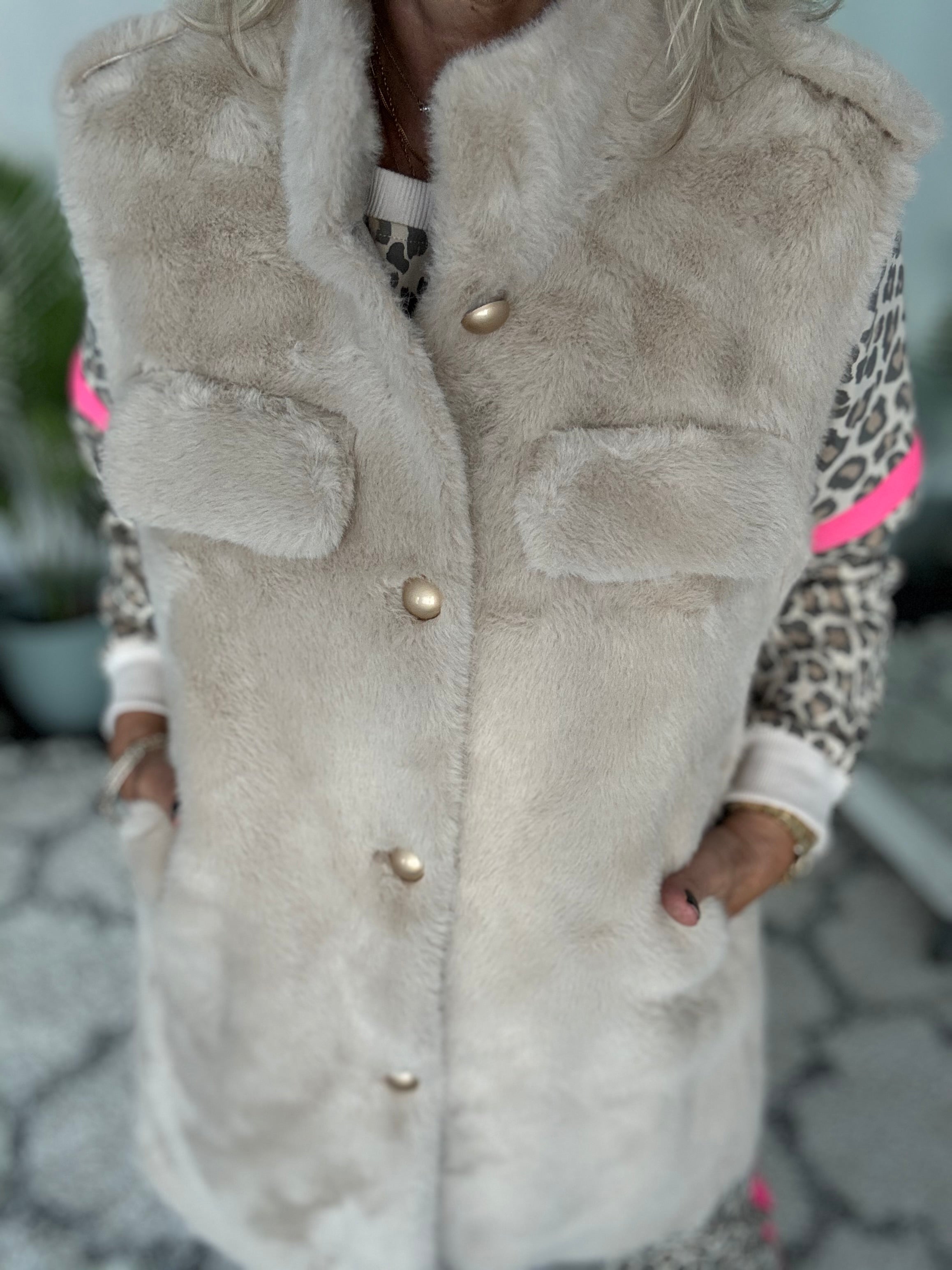 Designer Military Style Fur Gilet