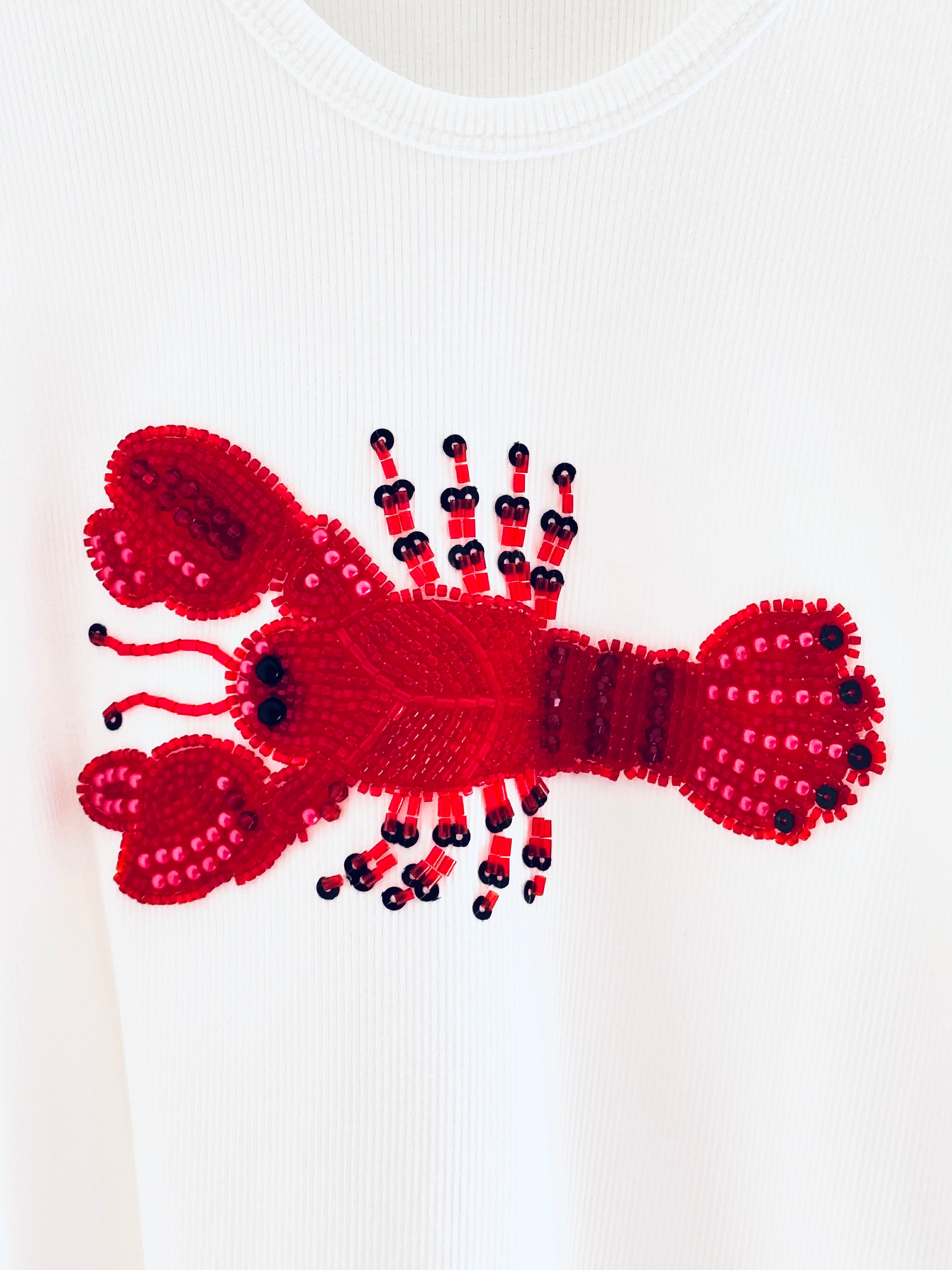 Designer Ribbed Vest with Beaded Lobster