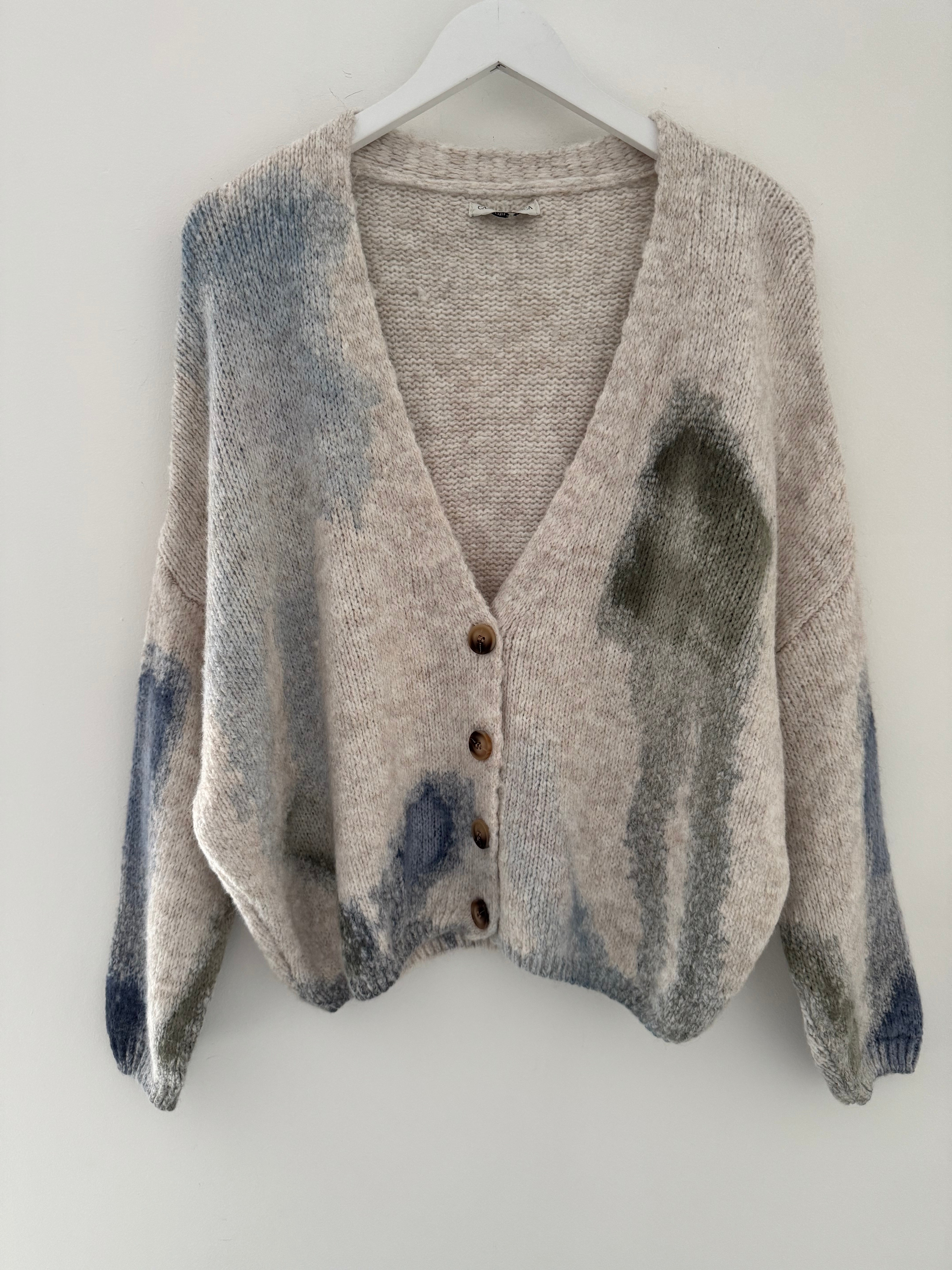 Brushstroke Boyfriend Cardi in Grey & Blue