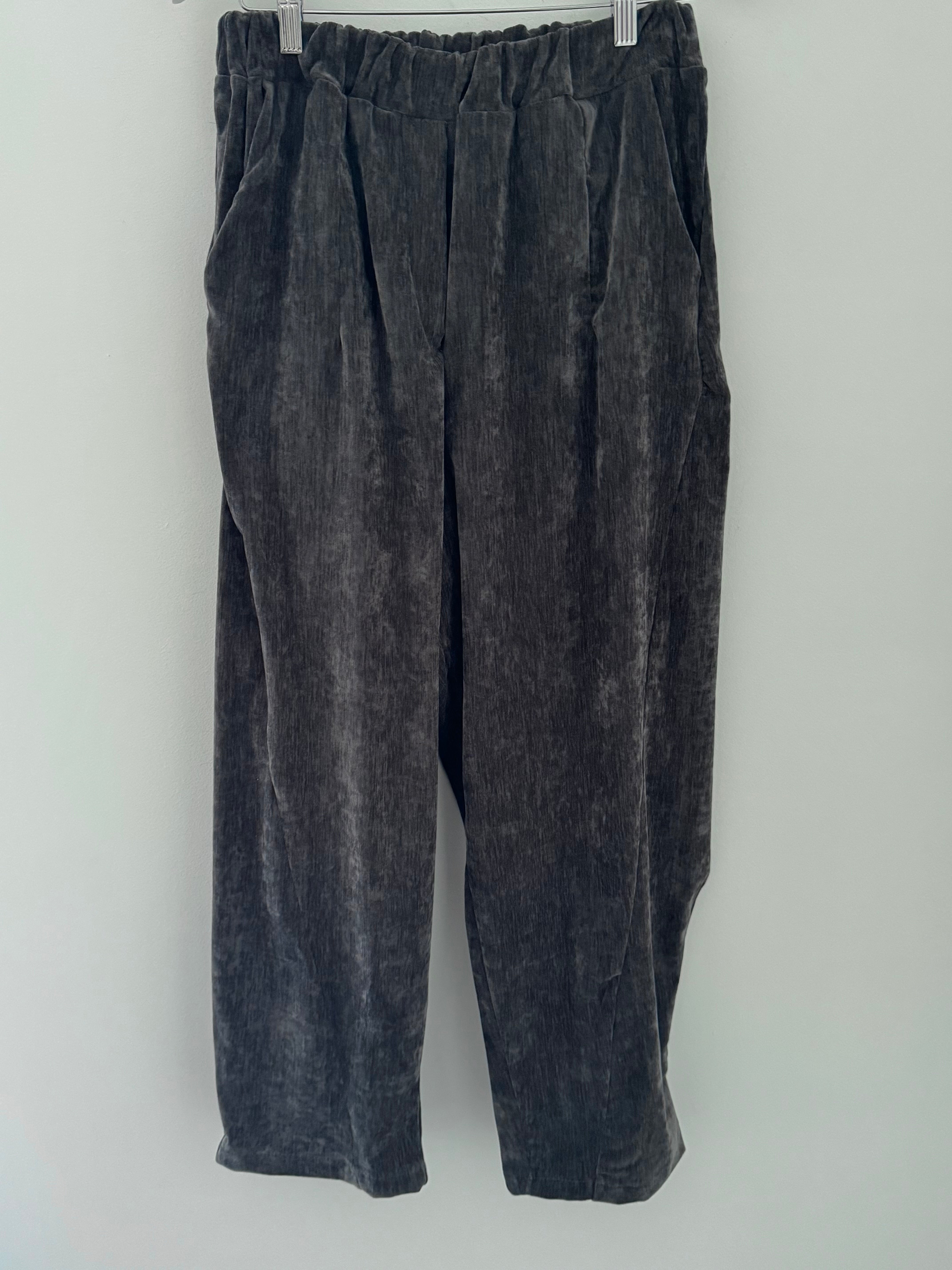 Velvet Stretch Boyfriend Trousers in Dark Grey