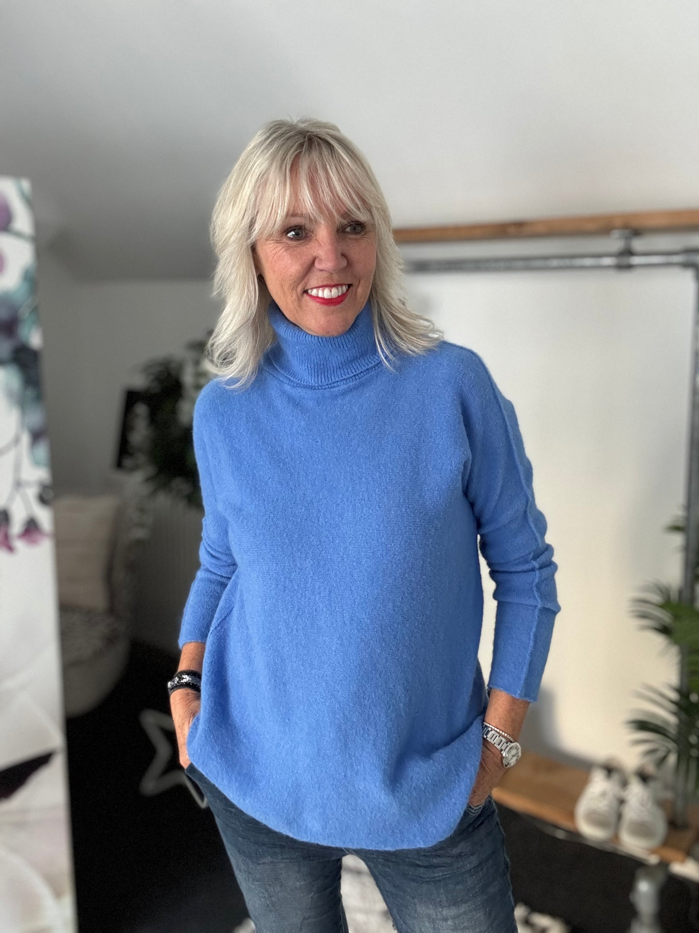Simple Roll Neck Jumper in Cornflower
