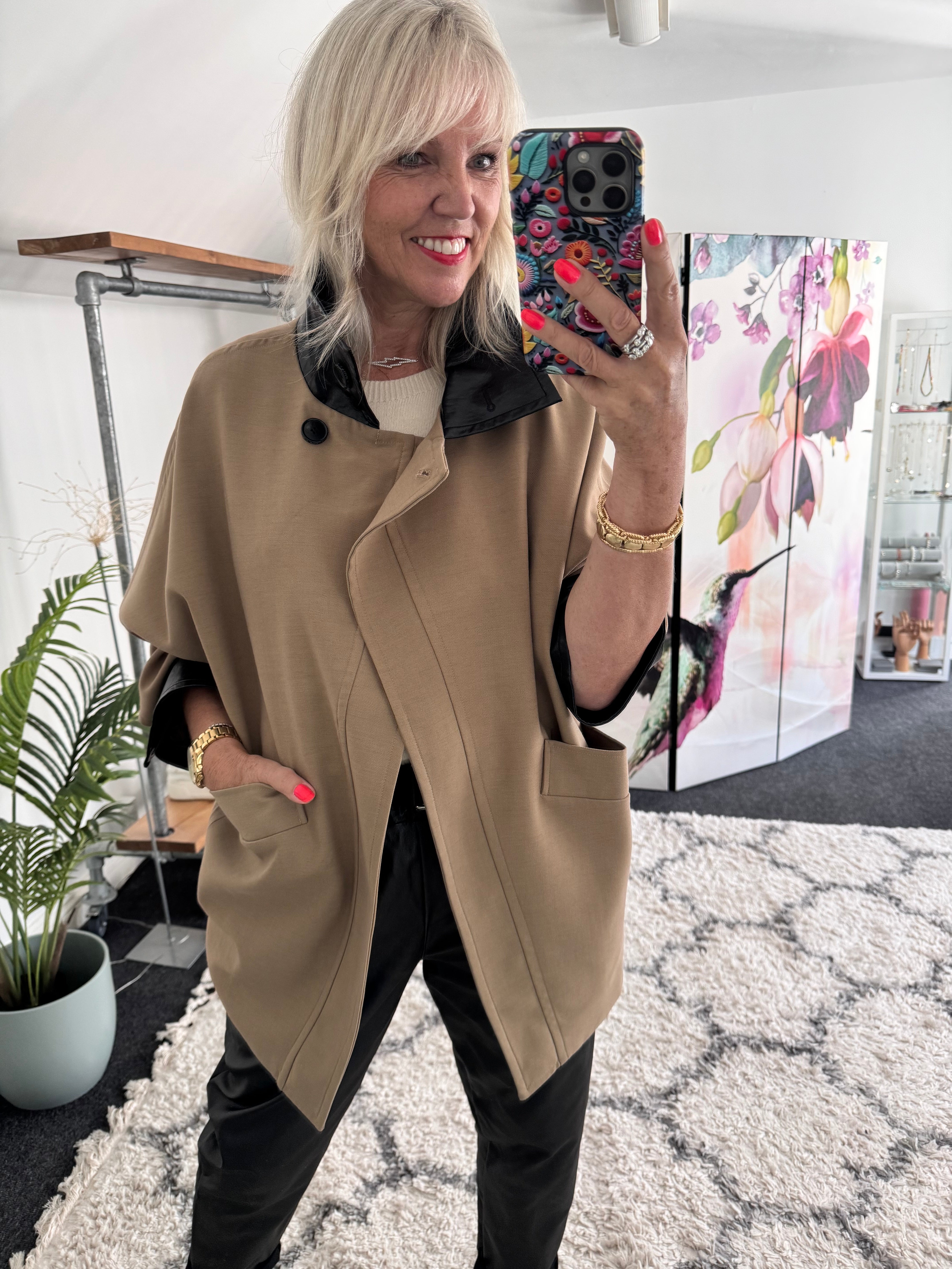 Trench Jacket with Leather Collar & Cuffs