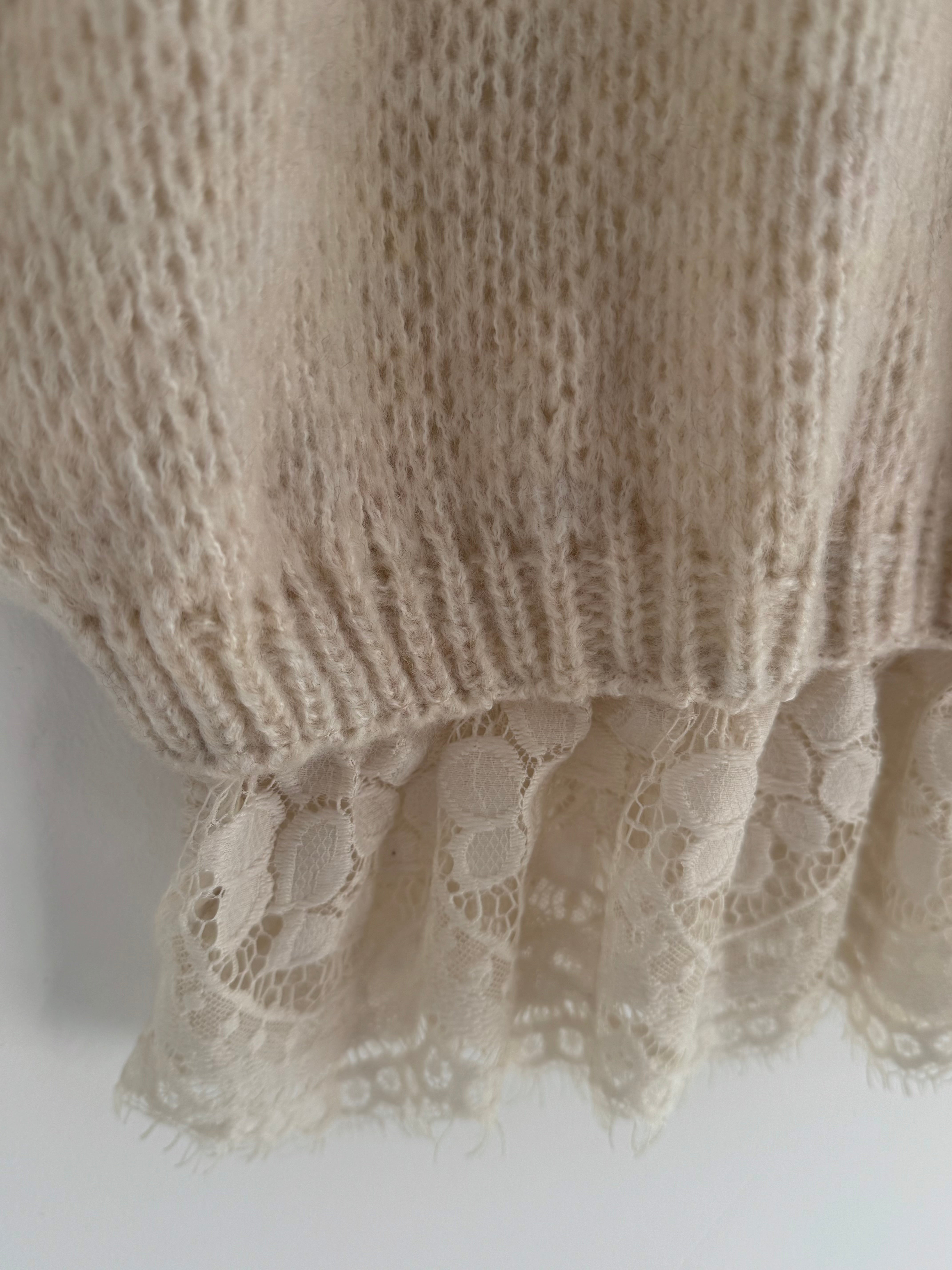 Soft Jumper with Lace Hem in Stone