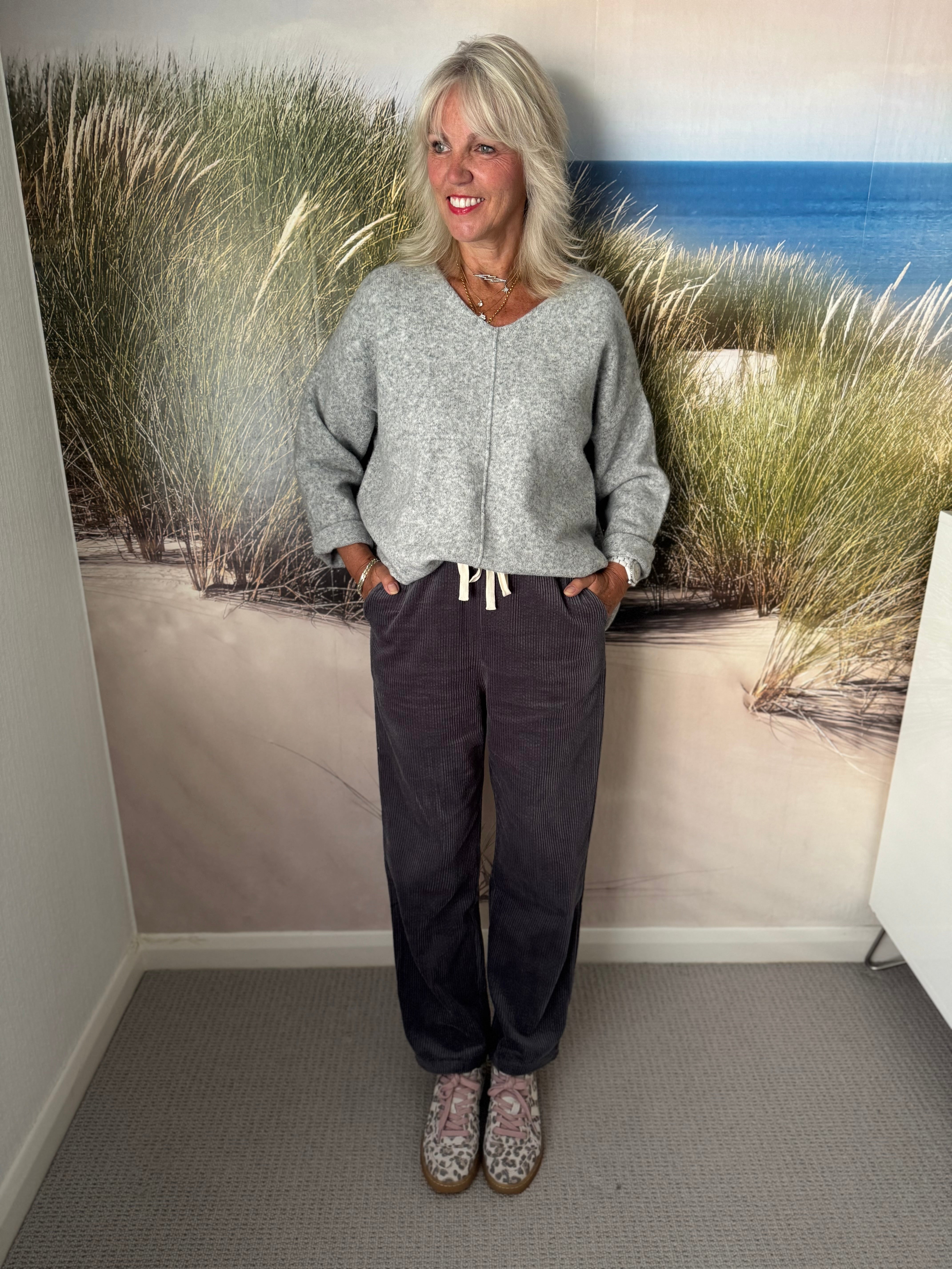 Luxe Cord Joggers in Deep Grey