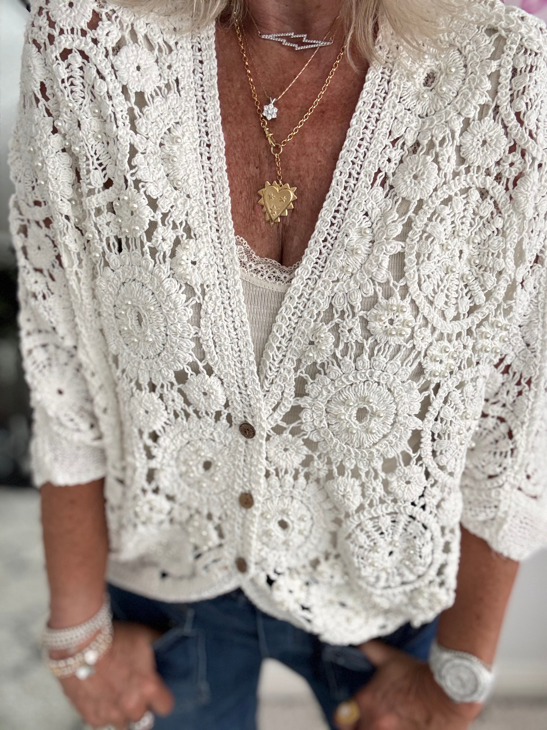 Batwing Crochet Cardigan in Ivory