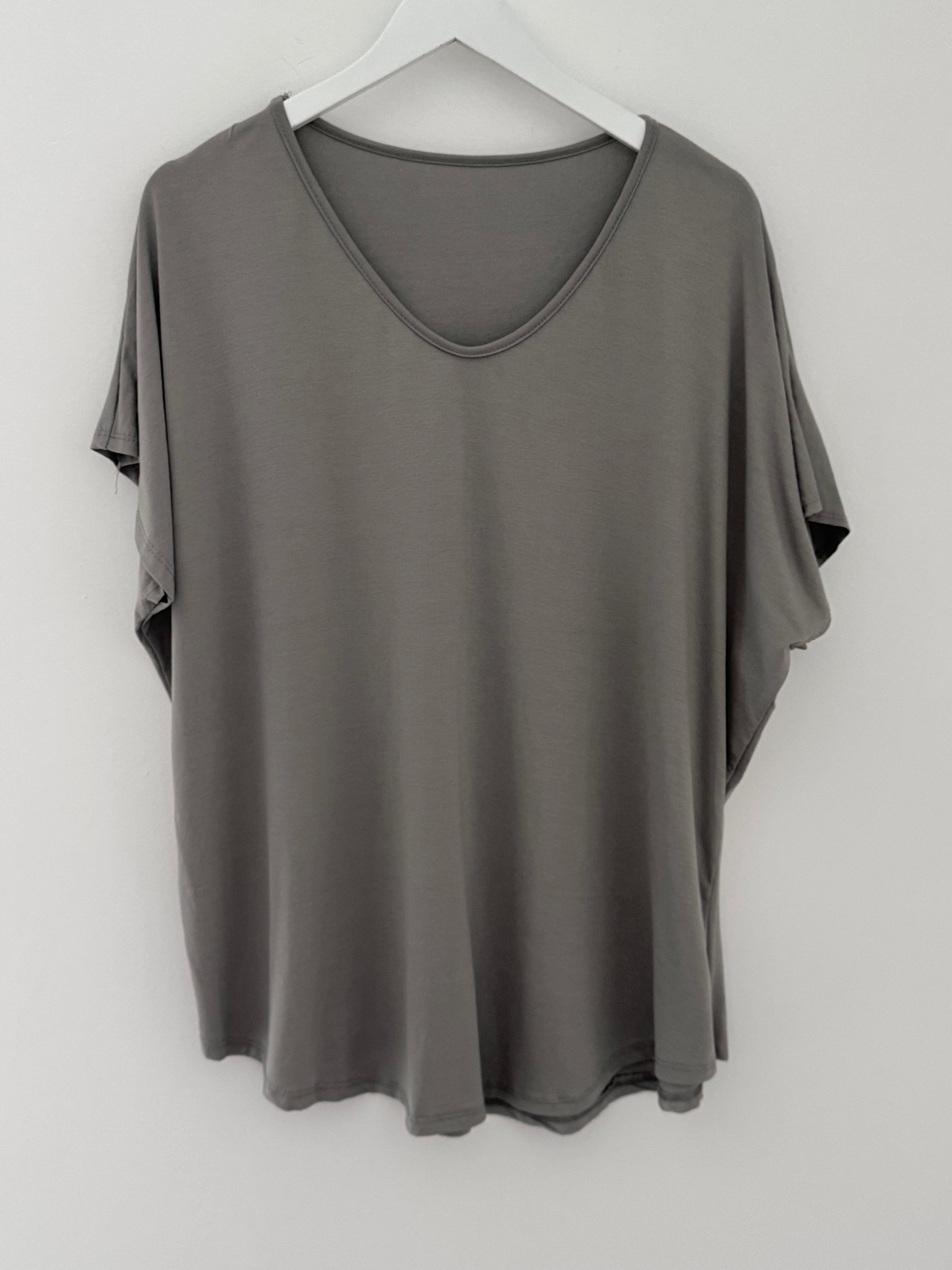Oversized V Neck Tee in Taupe