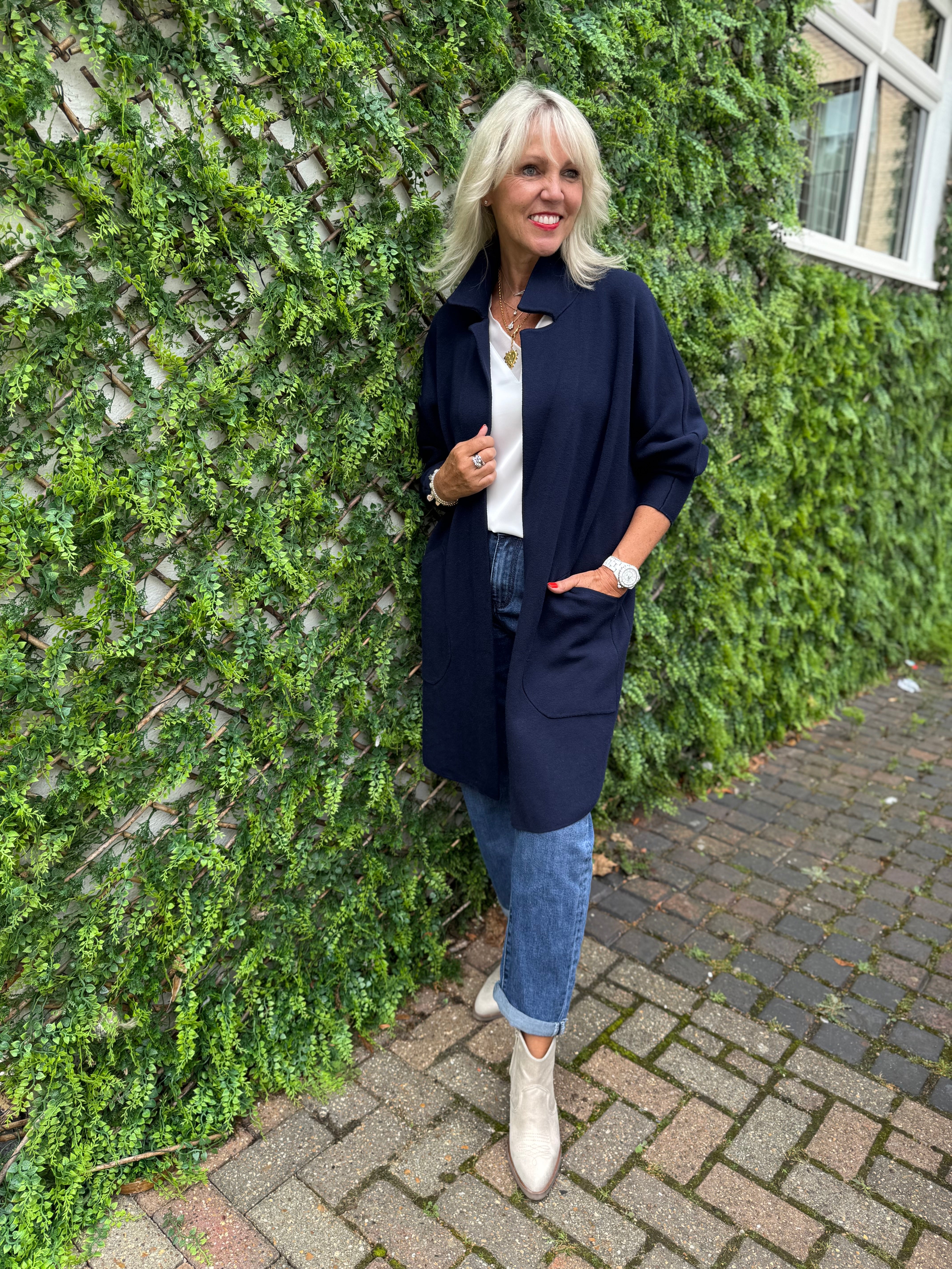 Long Knitted Coatigan in Navy