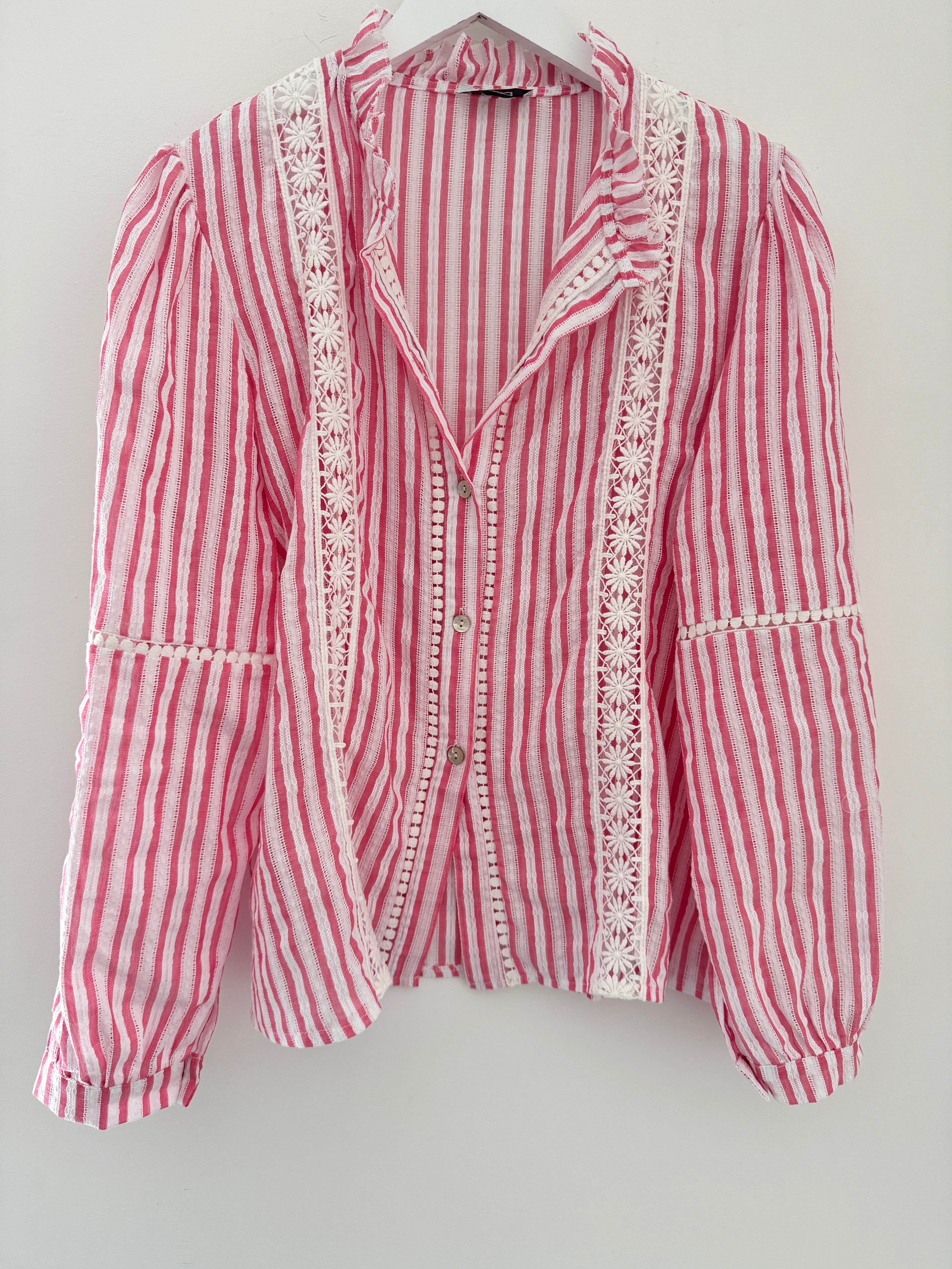 Cotton & Lace Shirt in Coral Pink & White