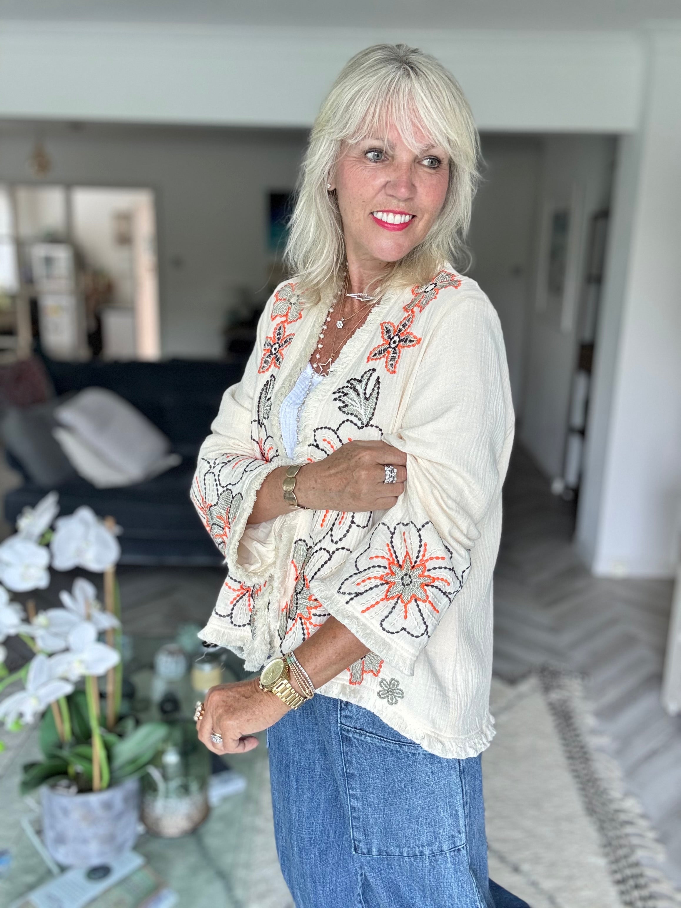 Luxe Embroidered Jacket in Vanilla