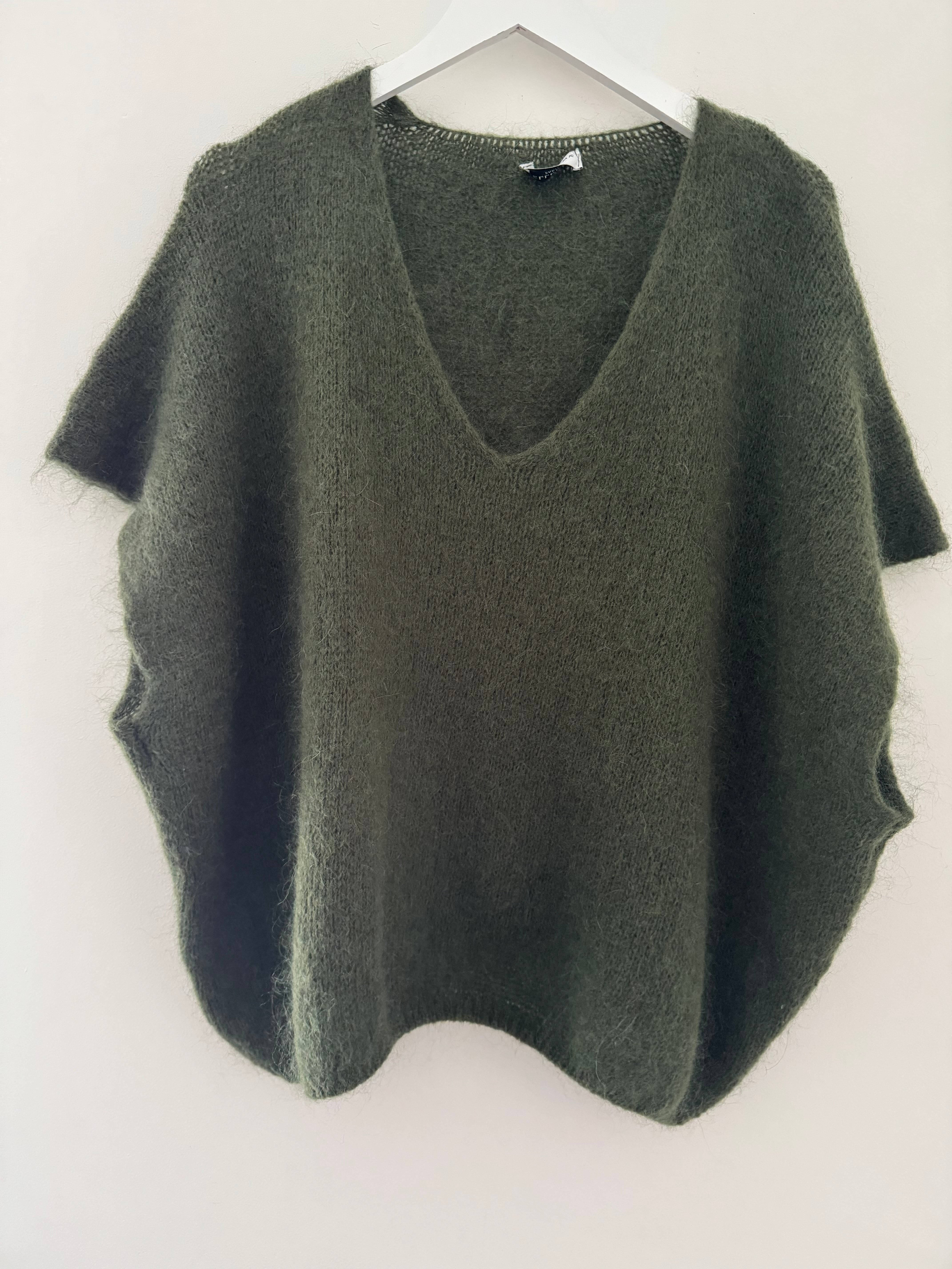 Mohair V Neck Tank in Khaki