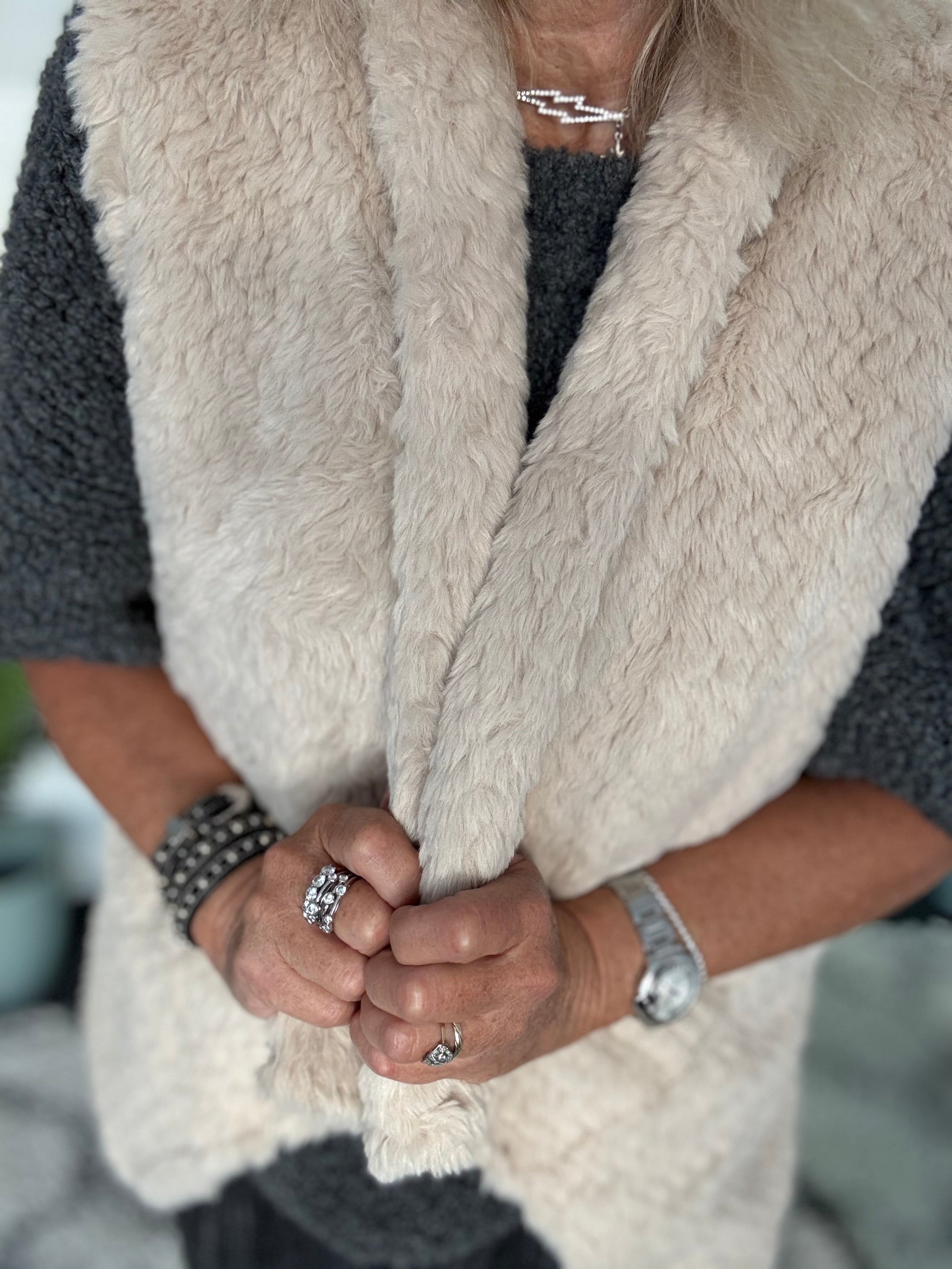 Faux Fur Gilet in Soft Caramel