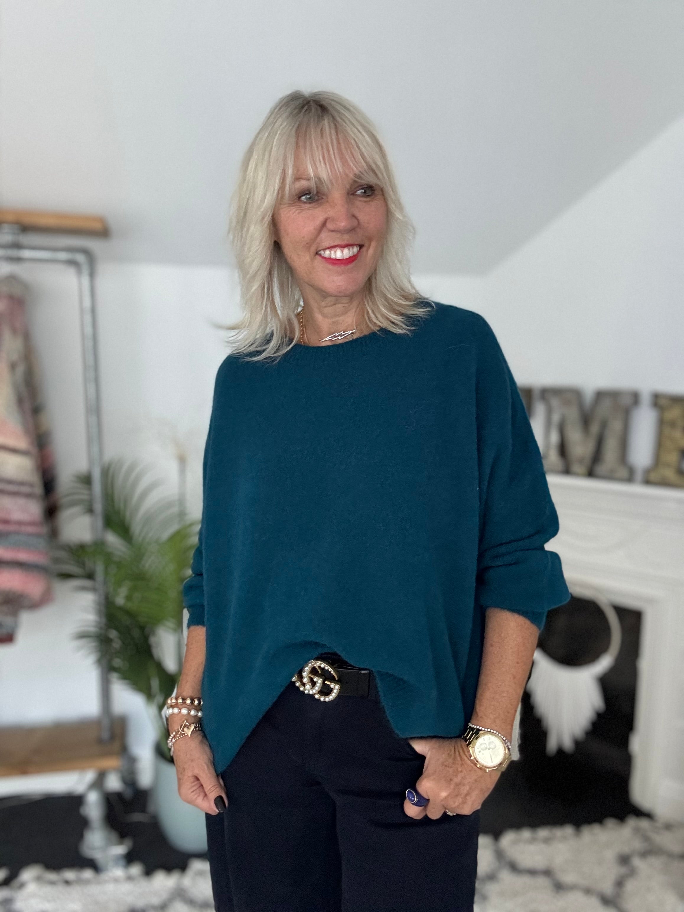 Luxe Slouchy Alpaca Jumper in Teal