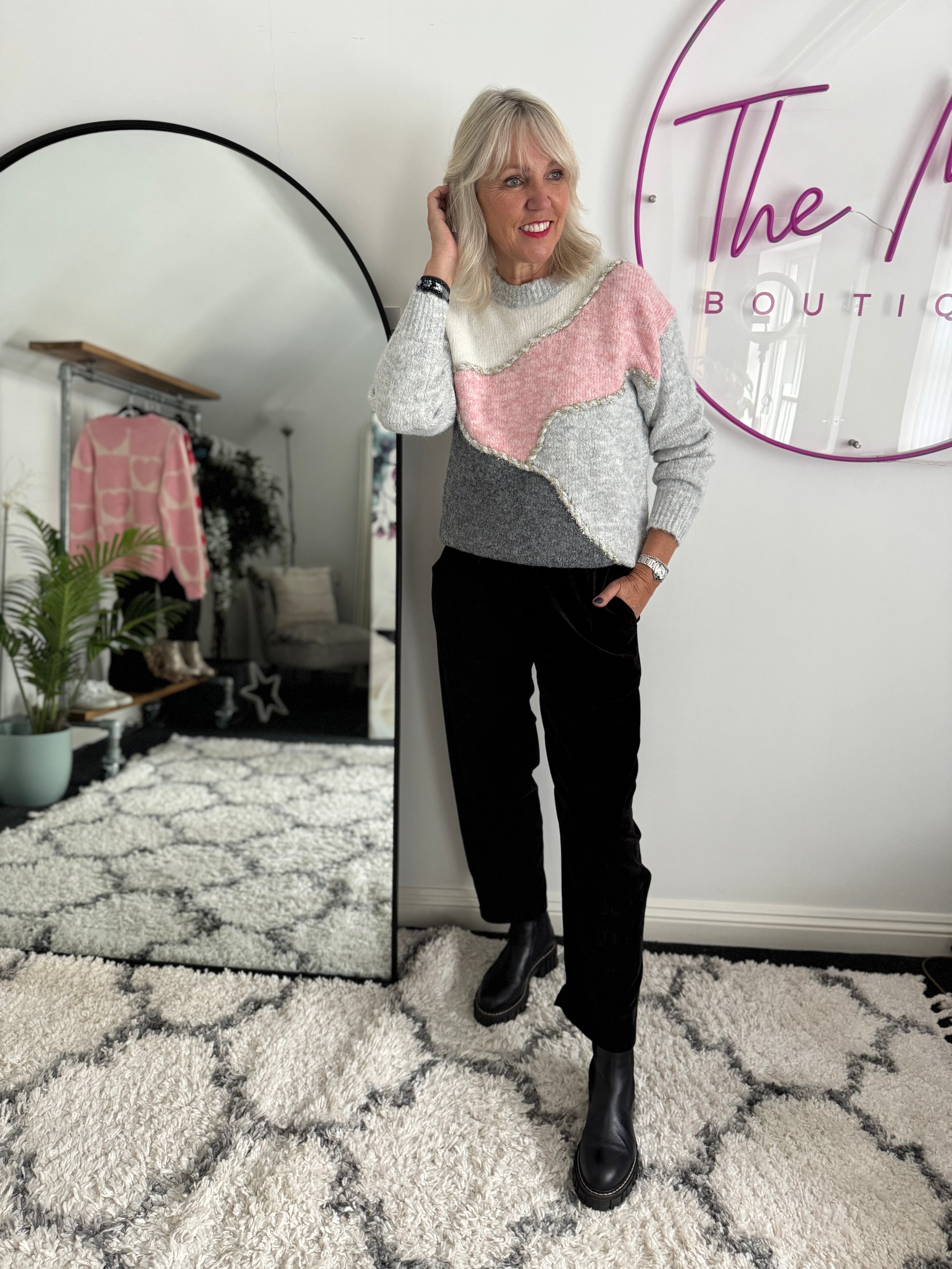 Velvet Stretch Boyfriend Trousers in Black