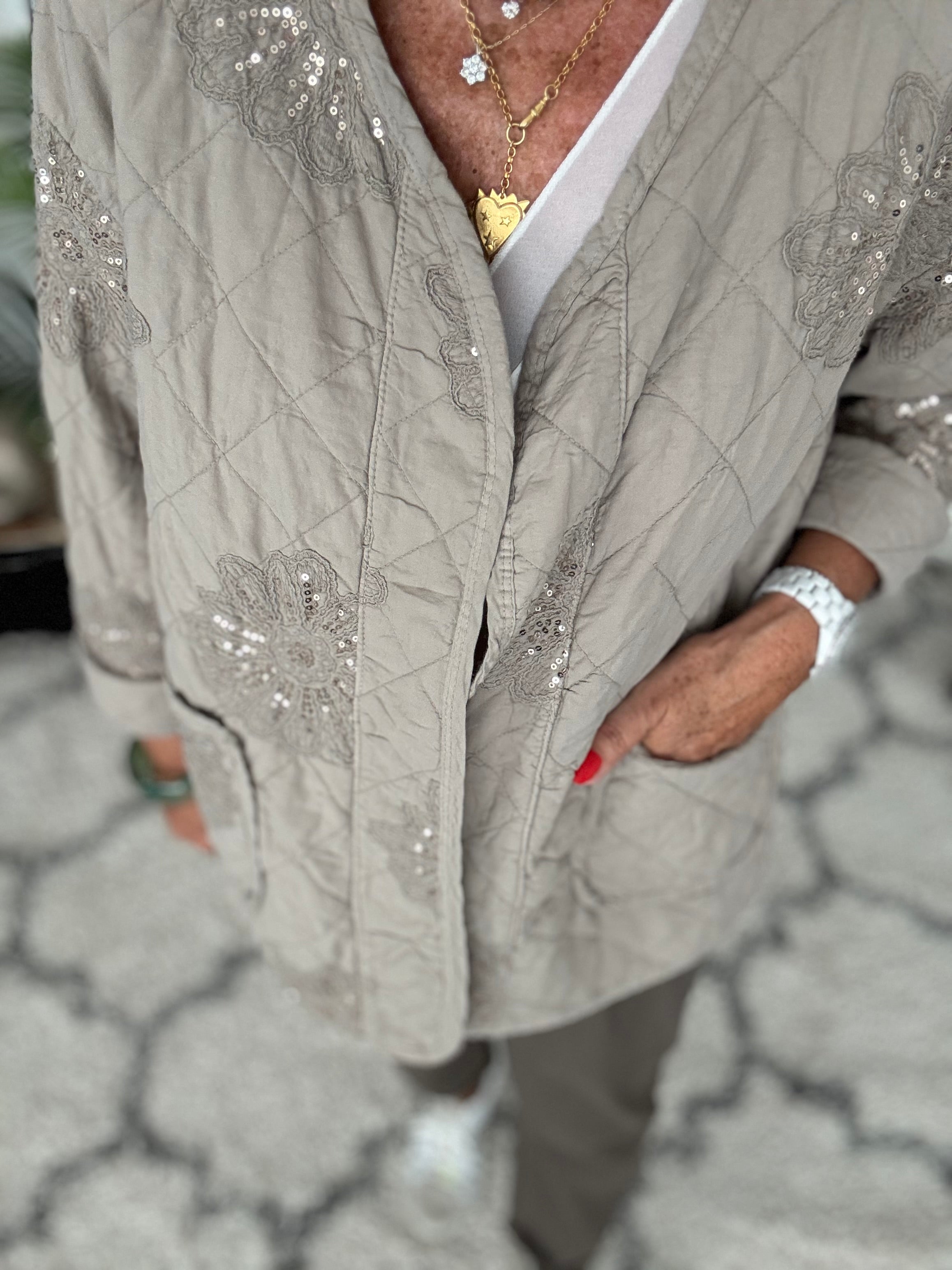 Quilted Jacket with Sequins in Mocha