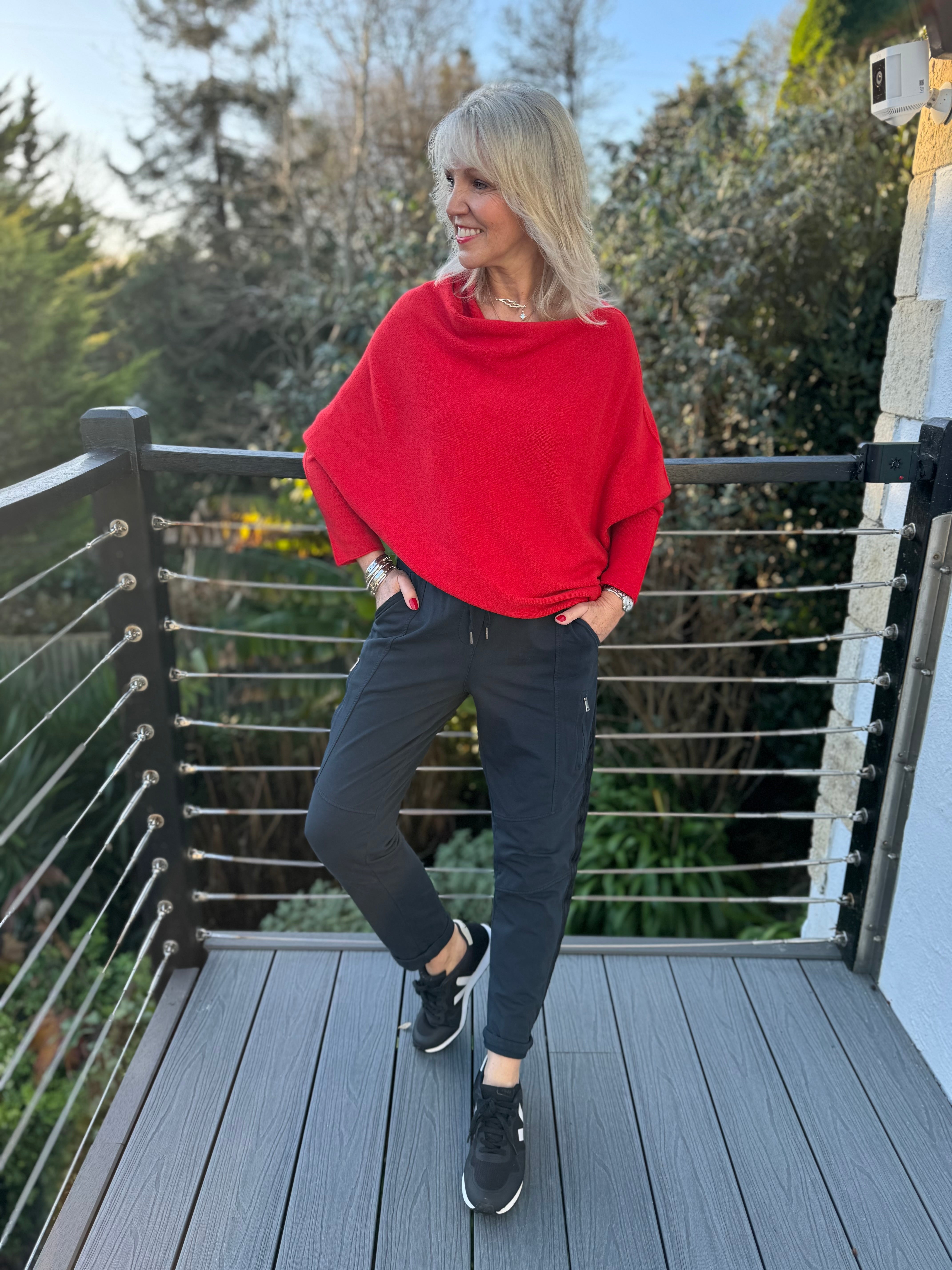 Cowl Neck Asymmetric Jumper in Red