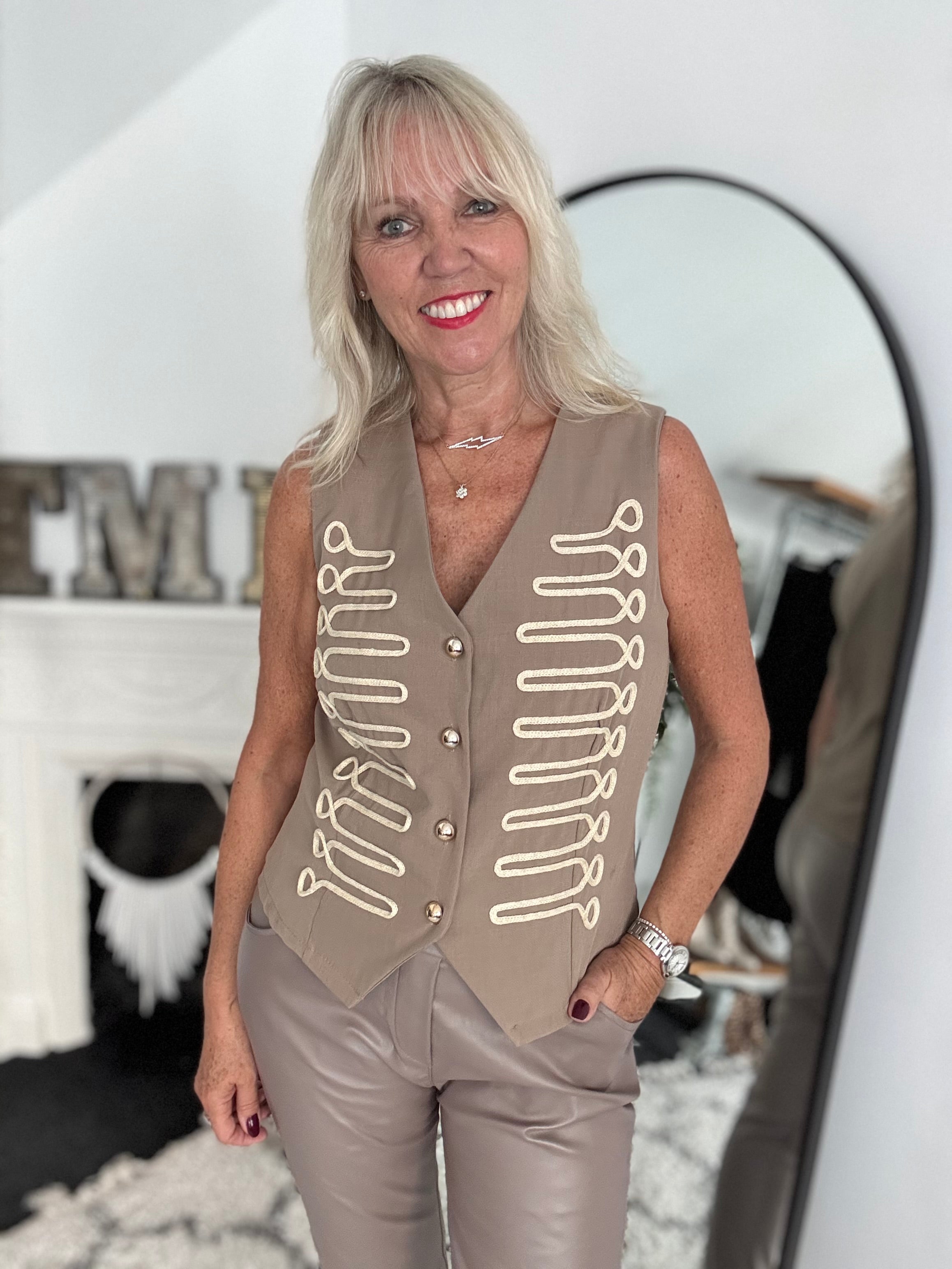 Military Waistcoat in Light Mocha