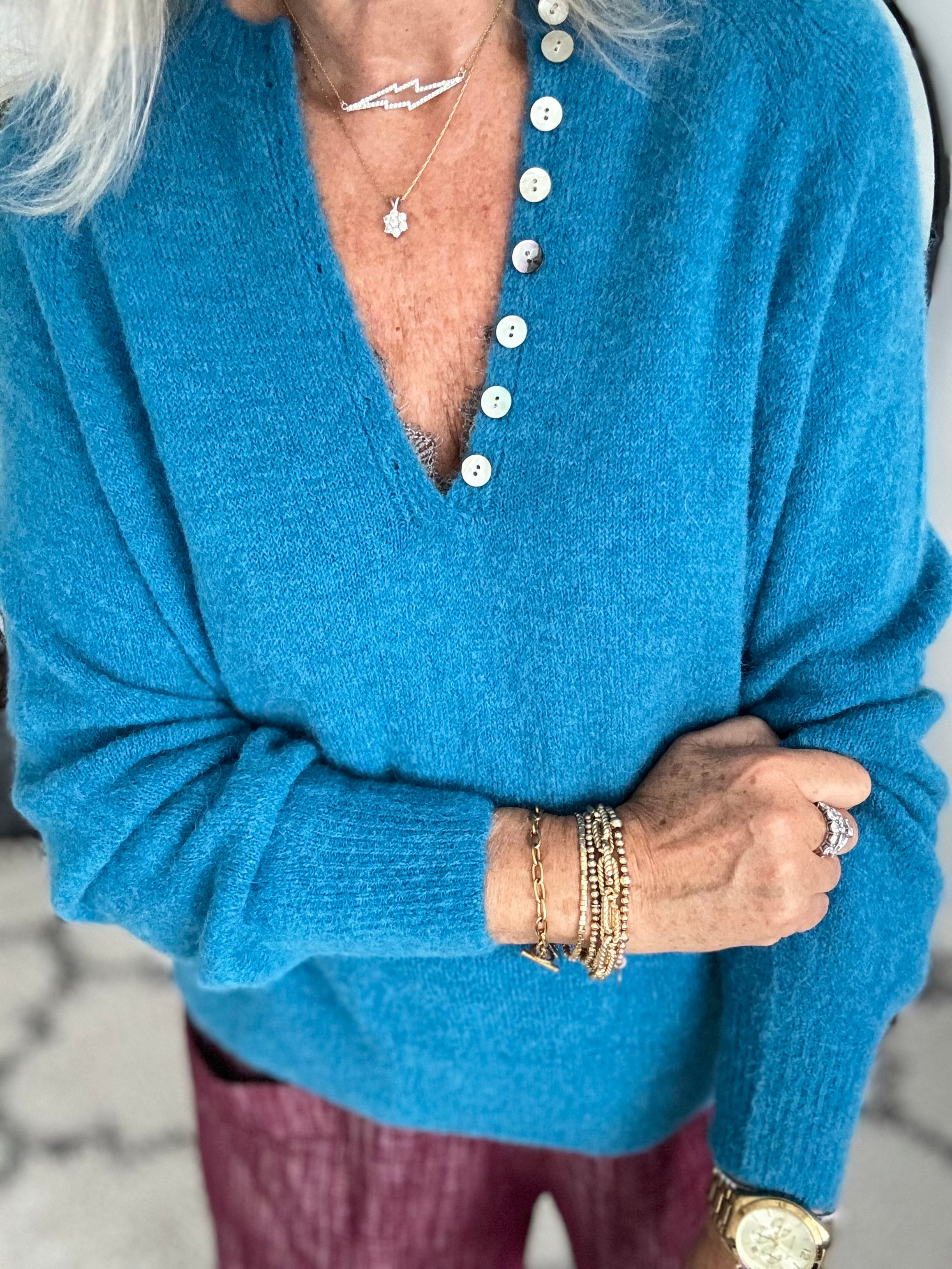 Softie Jumper with Button Neck in Teal