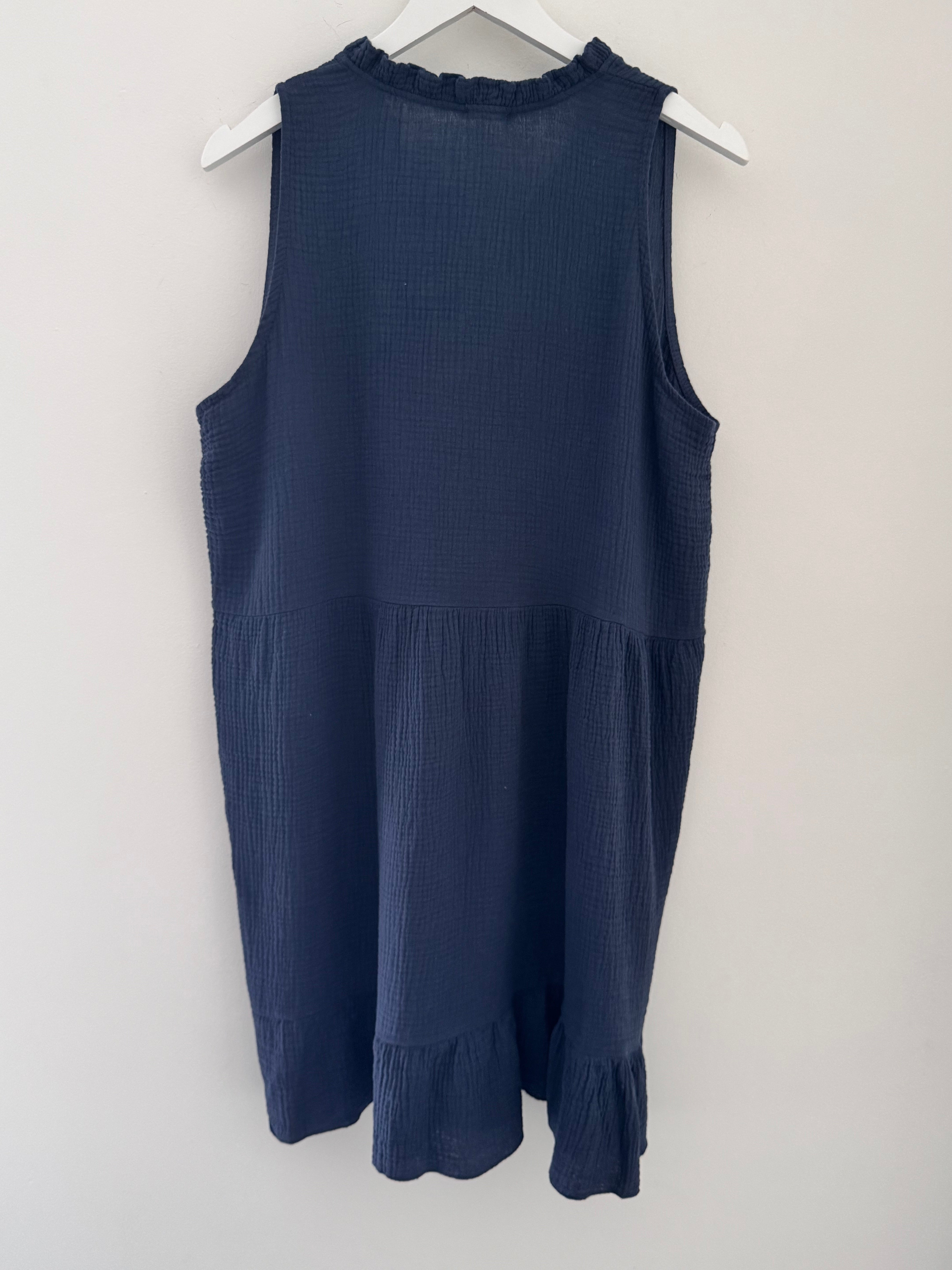 Cheesecloth Dress with Button Front in Navy