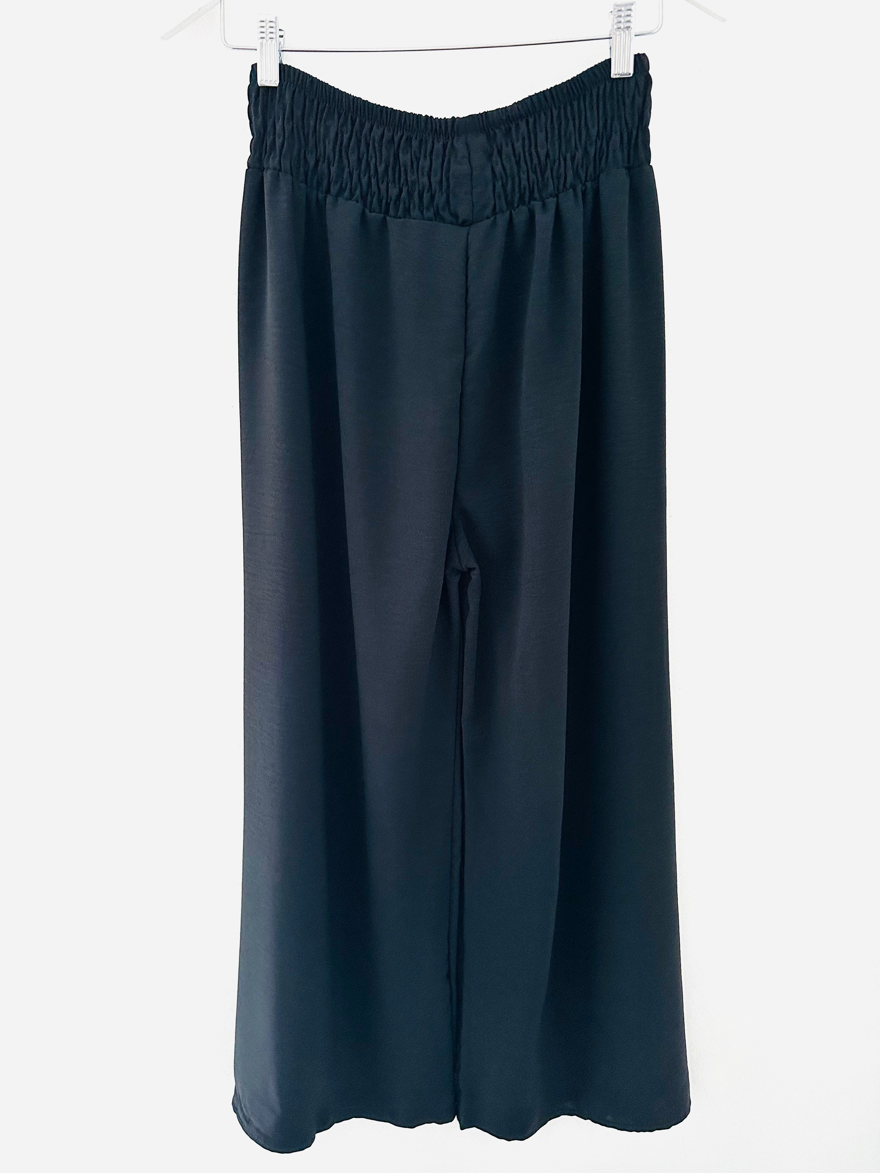 Wide Leg Crepe Trousers in Black