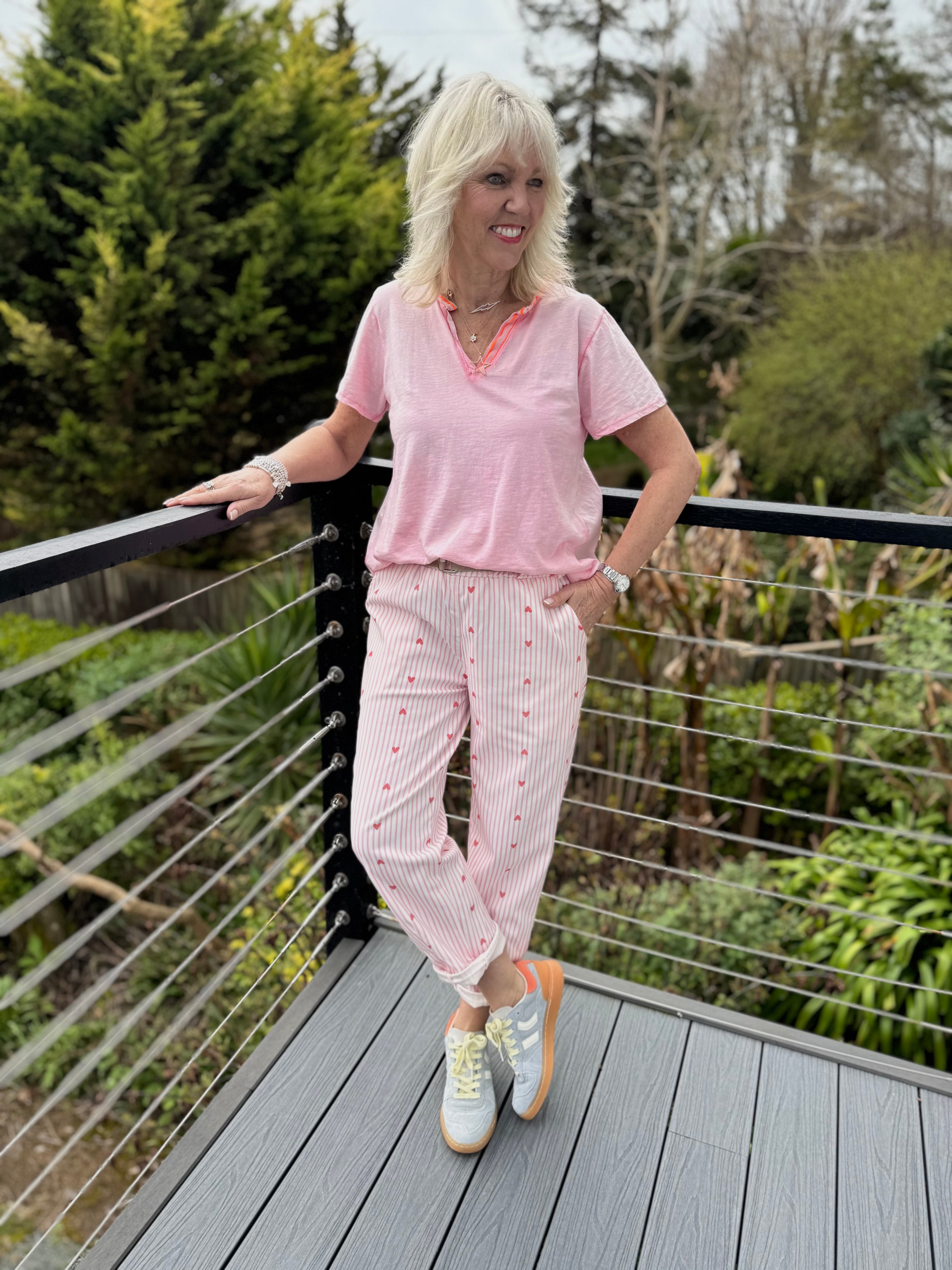 Pink Stripe Trousers with Hearts