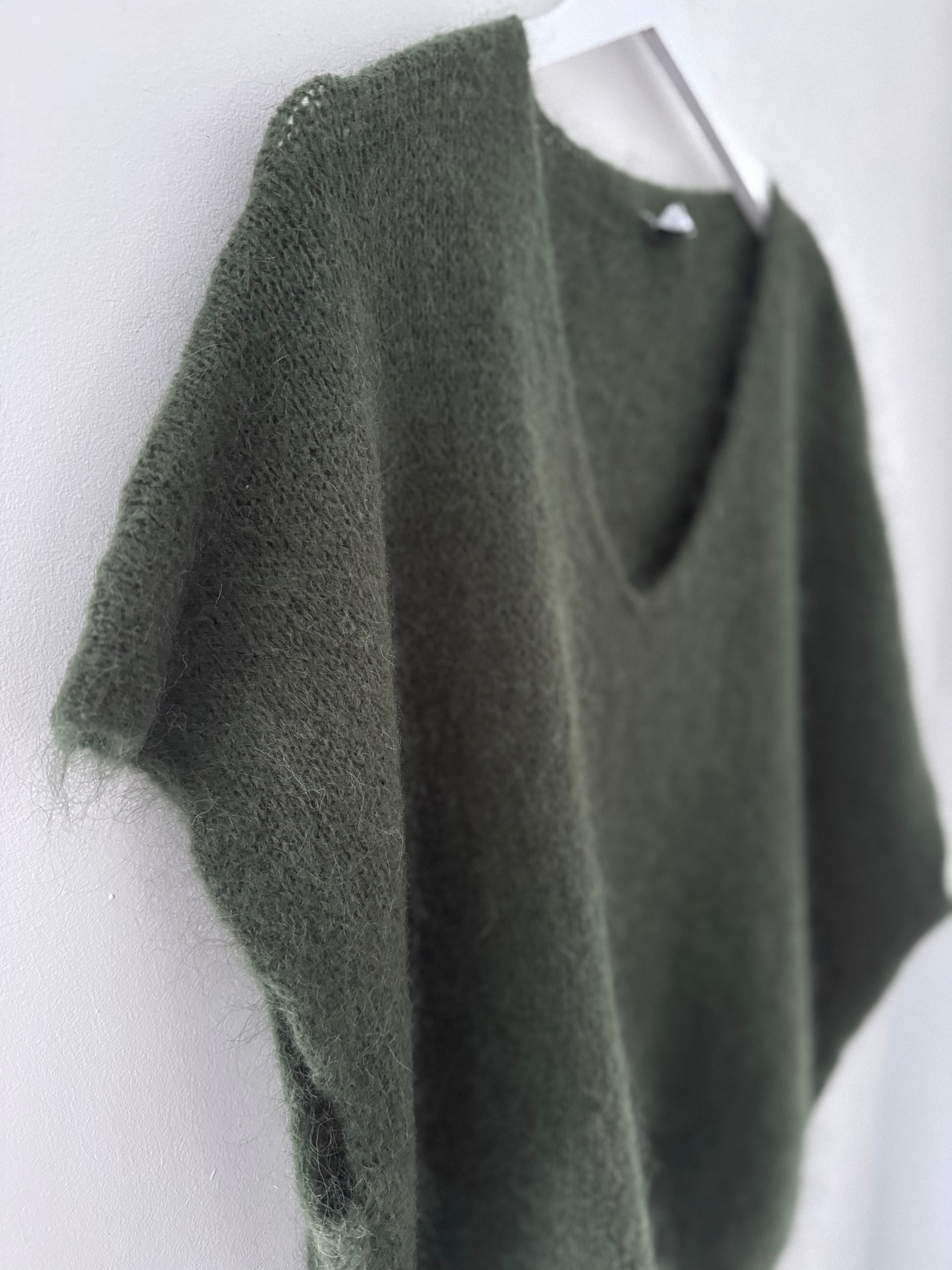 Mohair V Neck Tank in Khaki