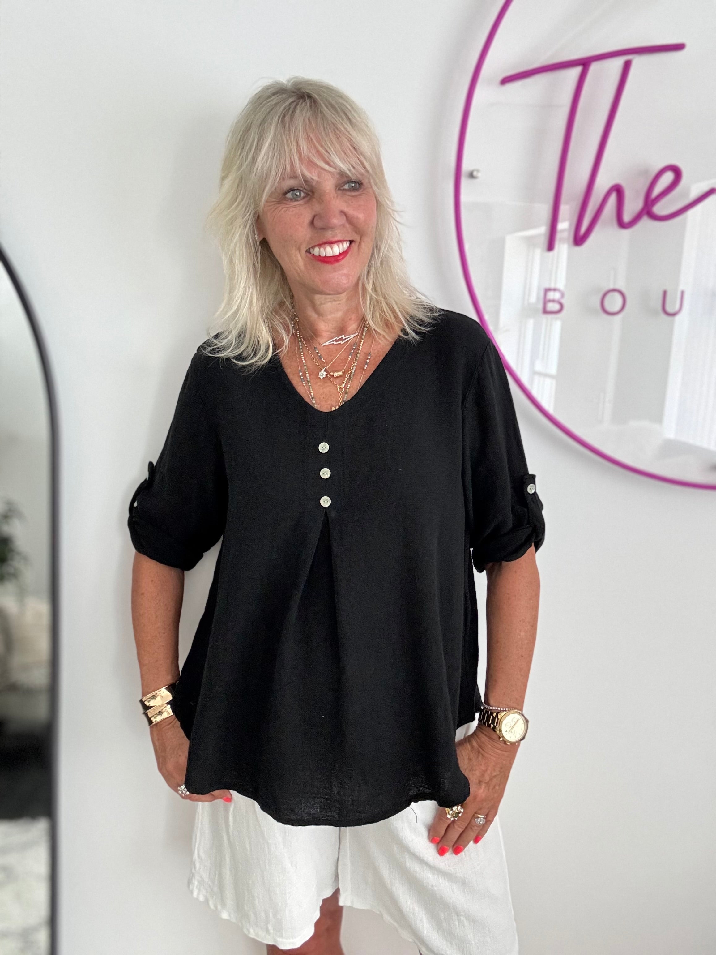 Linen & Cotton Shirt in Black