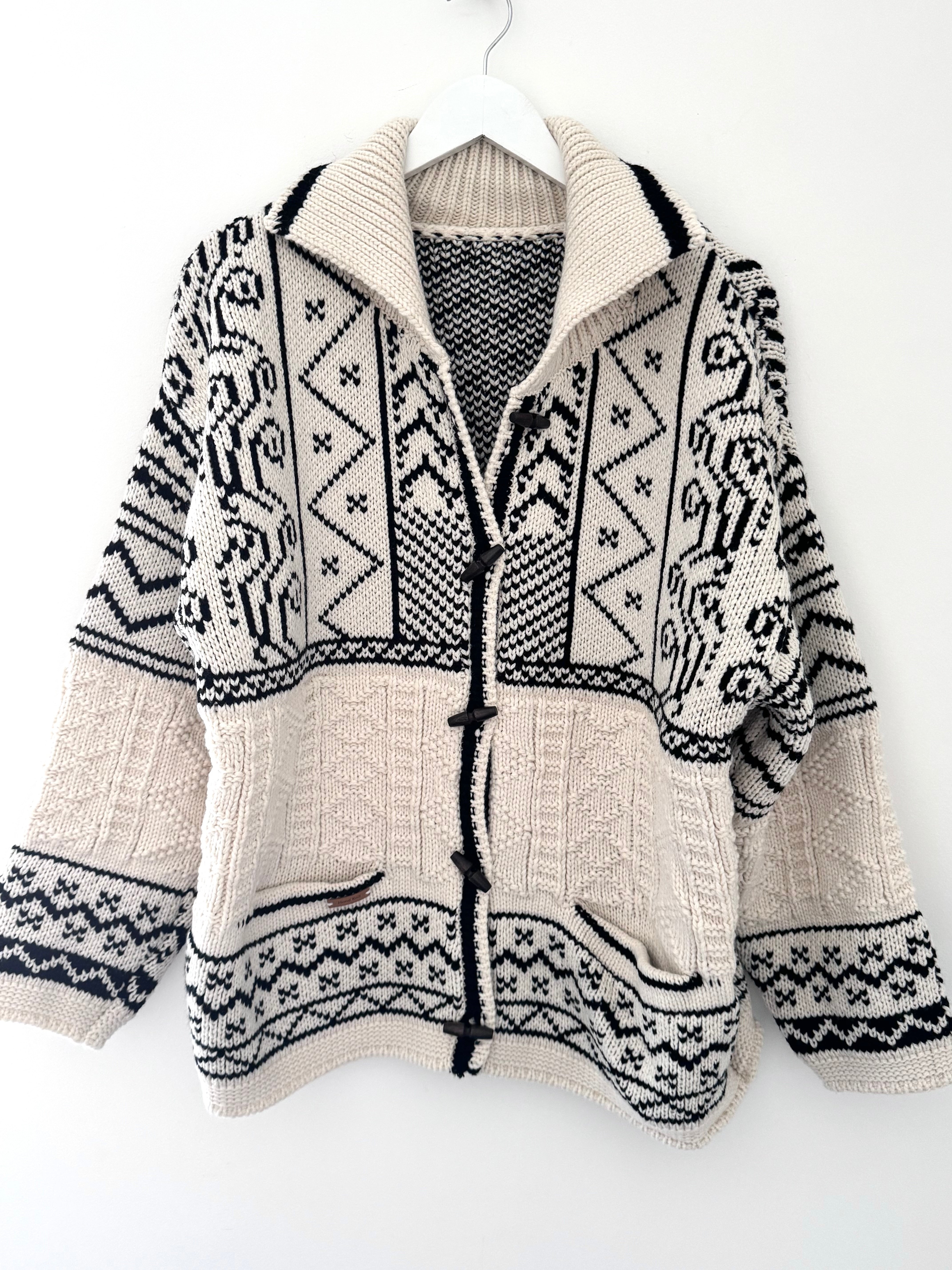 Luxe Nordic Cardigan with Toggles in Ecru & Black