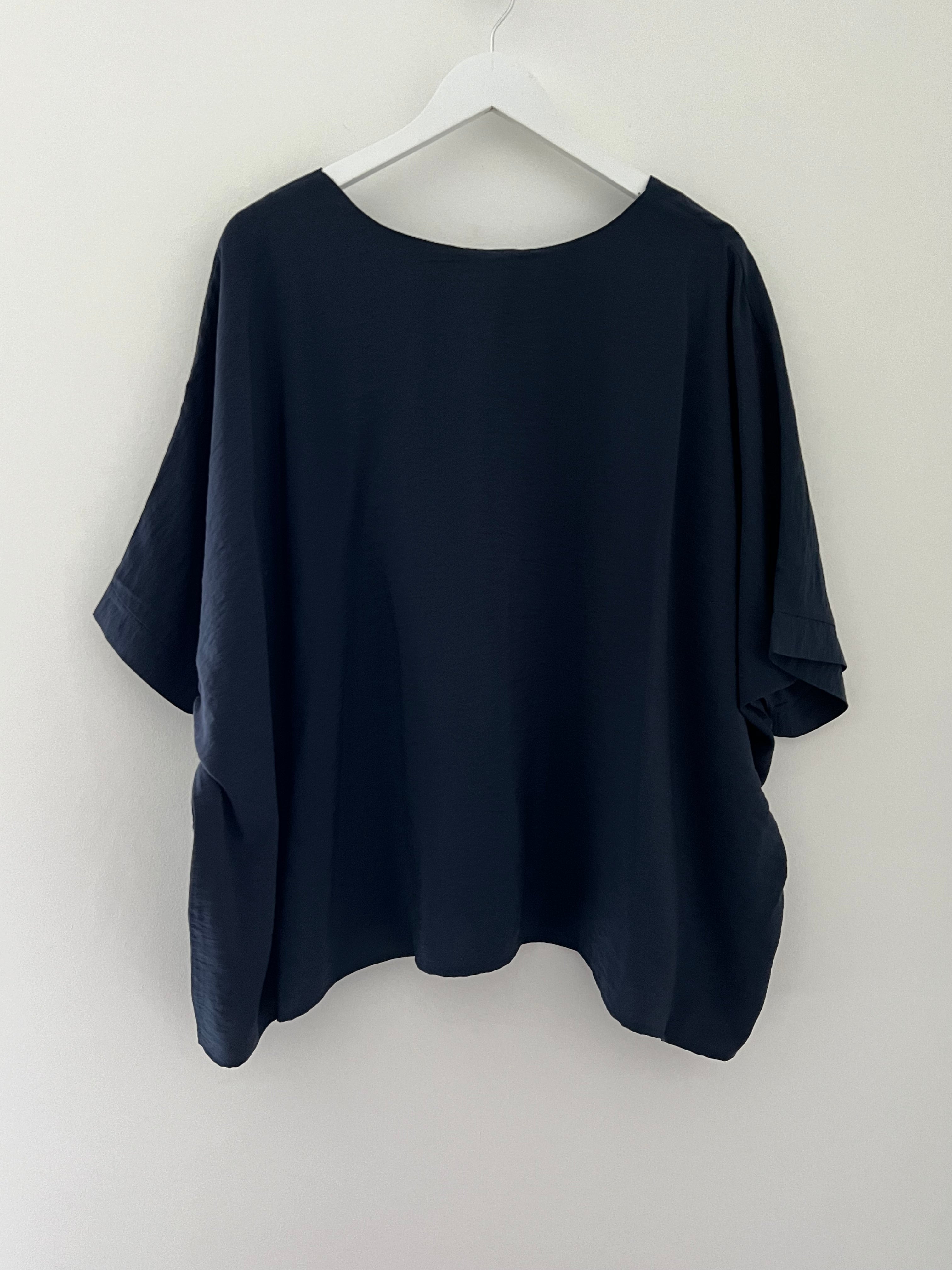 Simple Oversized Round Neck Top in Ink