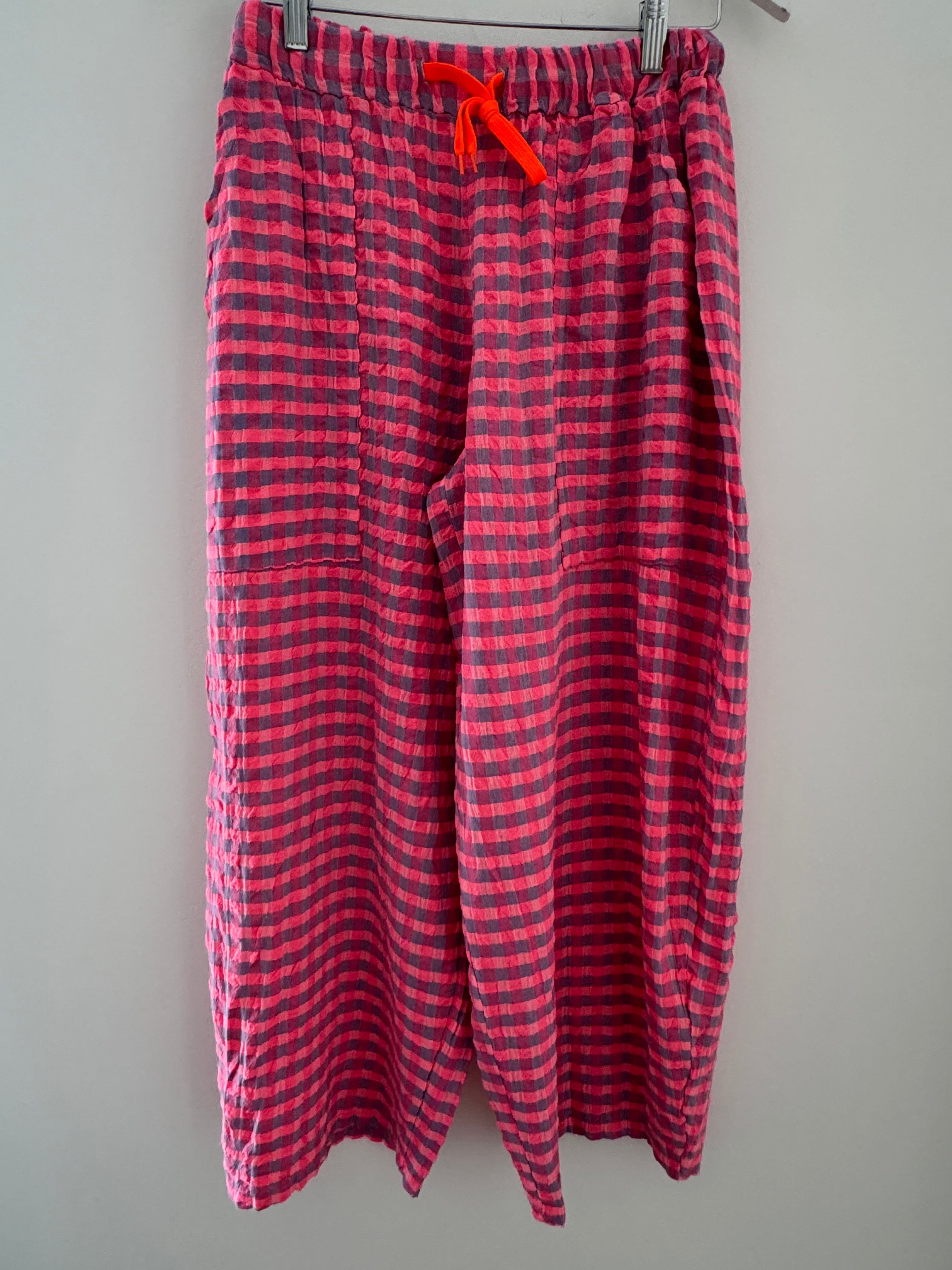 Barrel Check Trousers in Neon Pink
