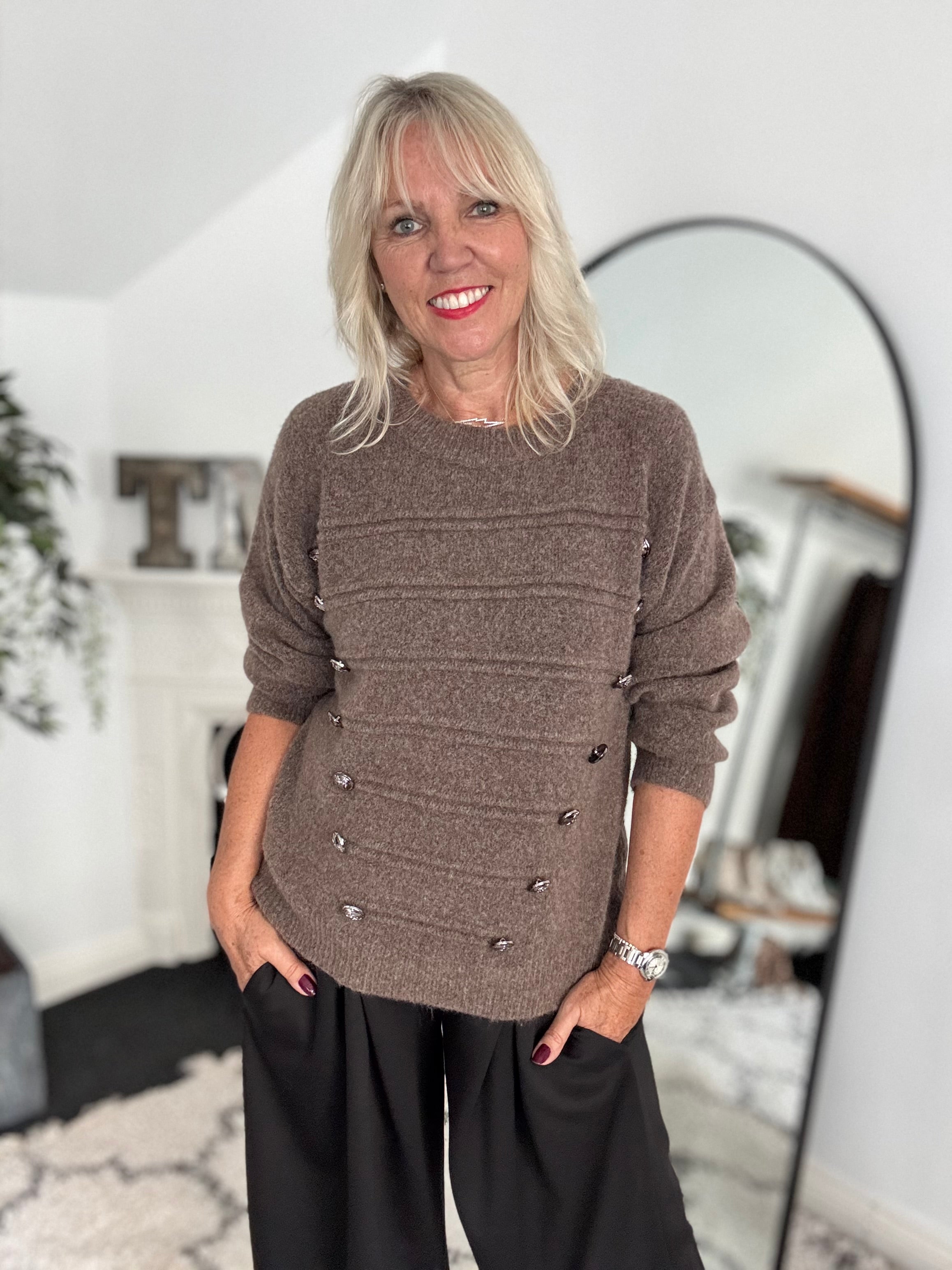 Soft Military Jumper in Mocha