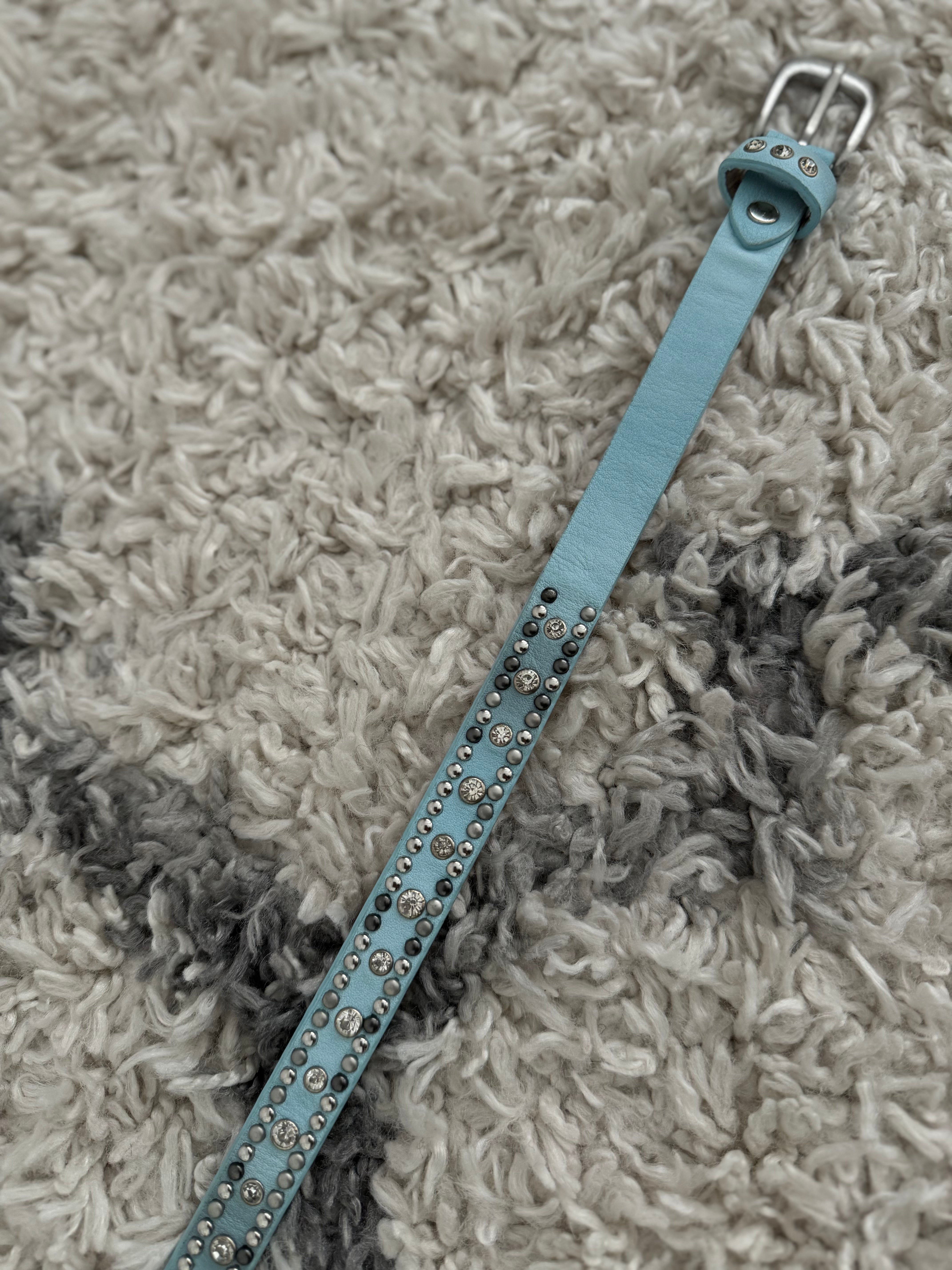 Narrow Studded Belt in Aqua Blue