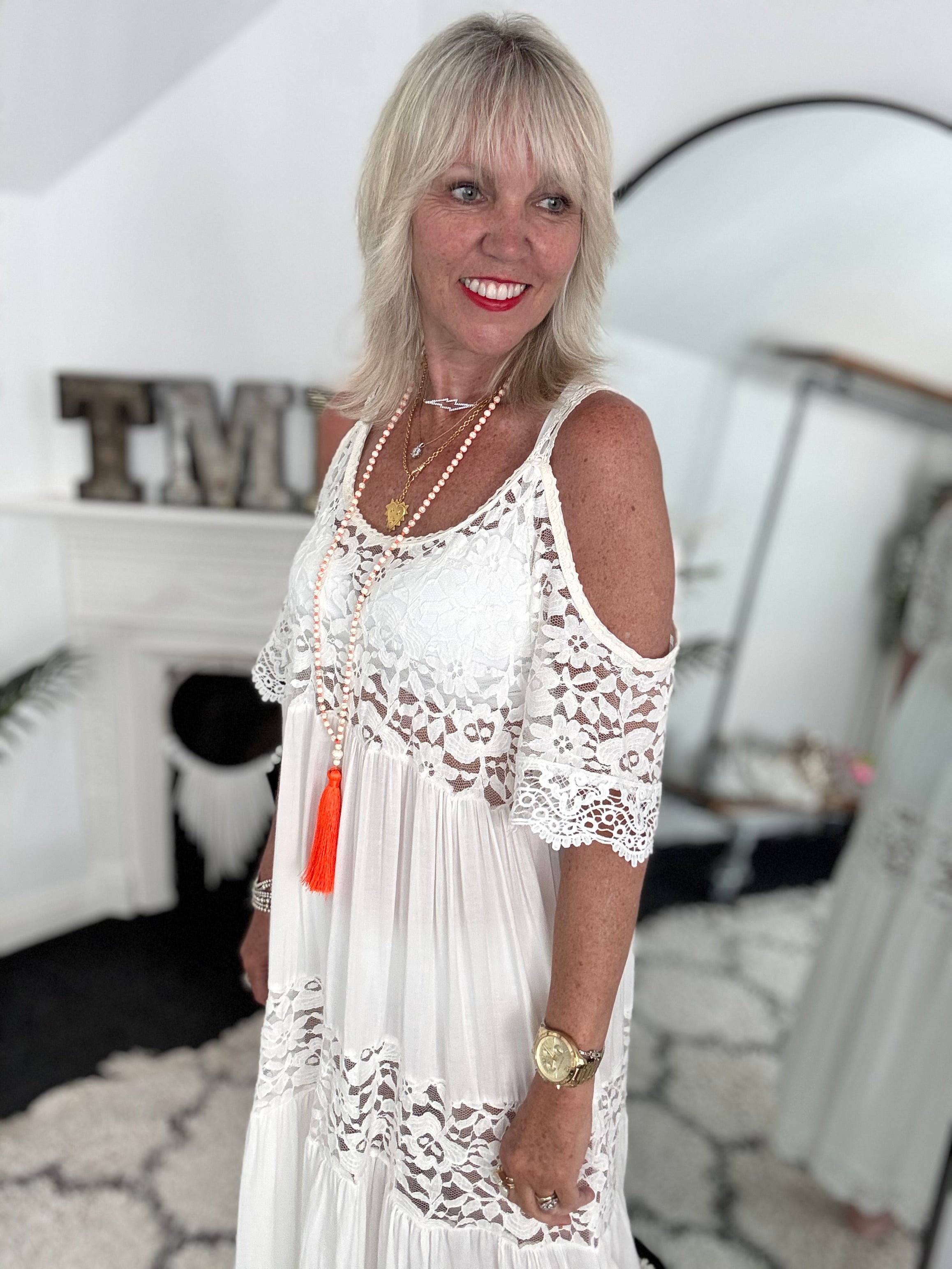 Cotton & Lace Beach Dress in White