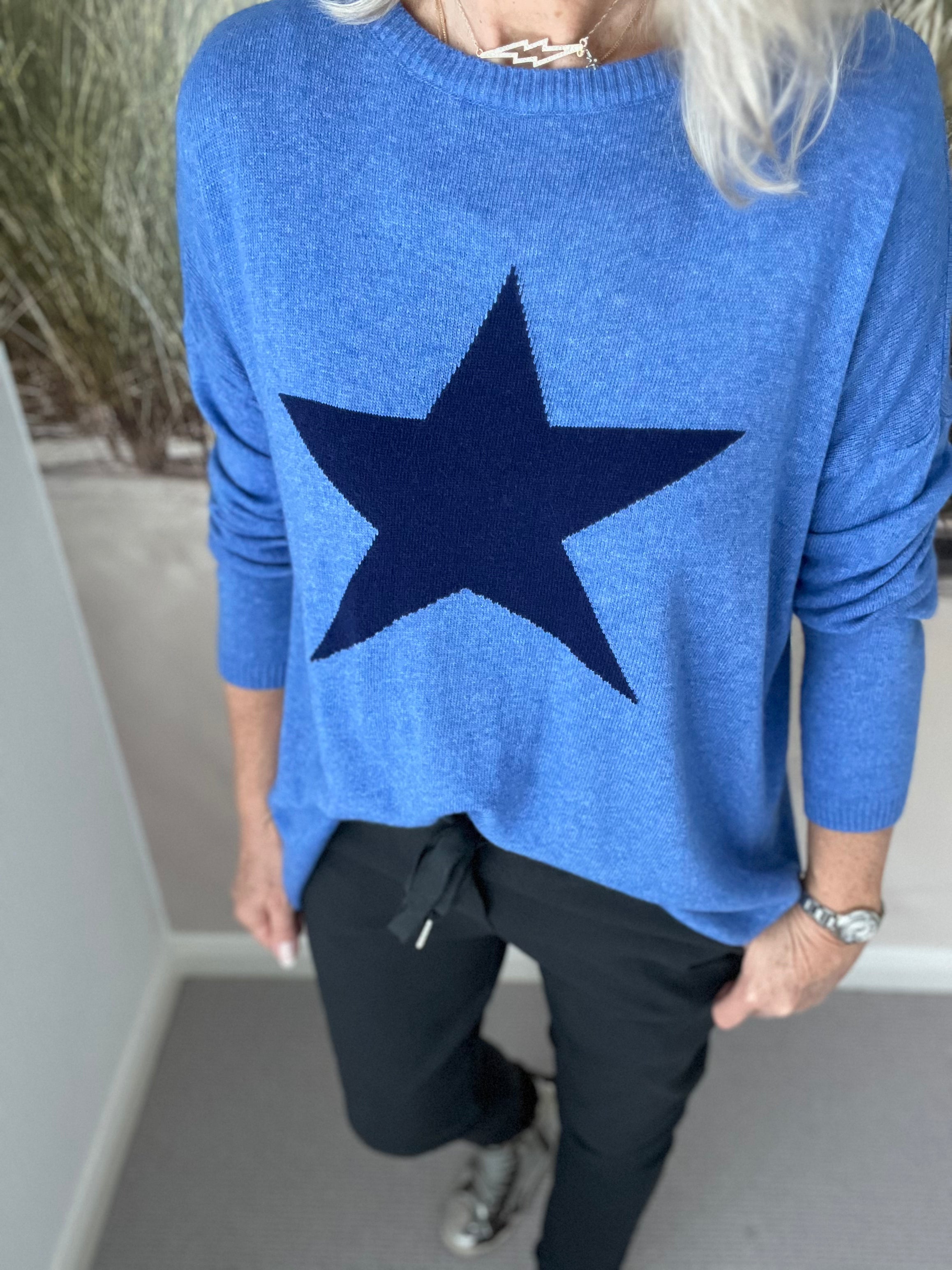 Star Cashmere Jumper in Blue & Navy