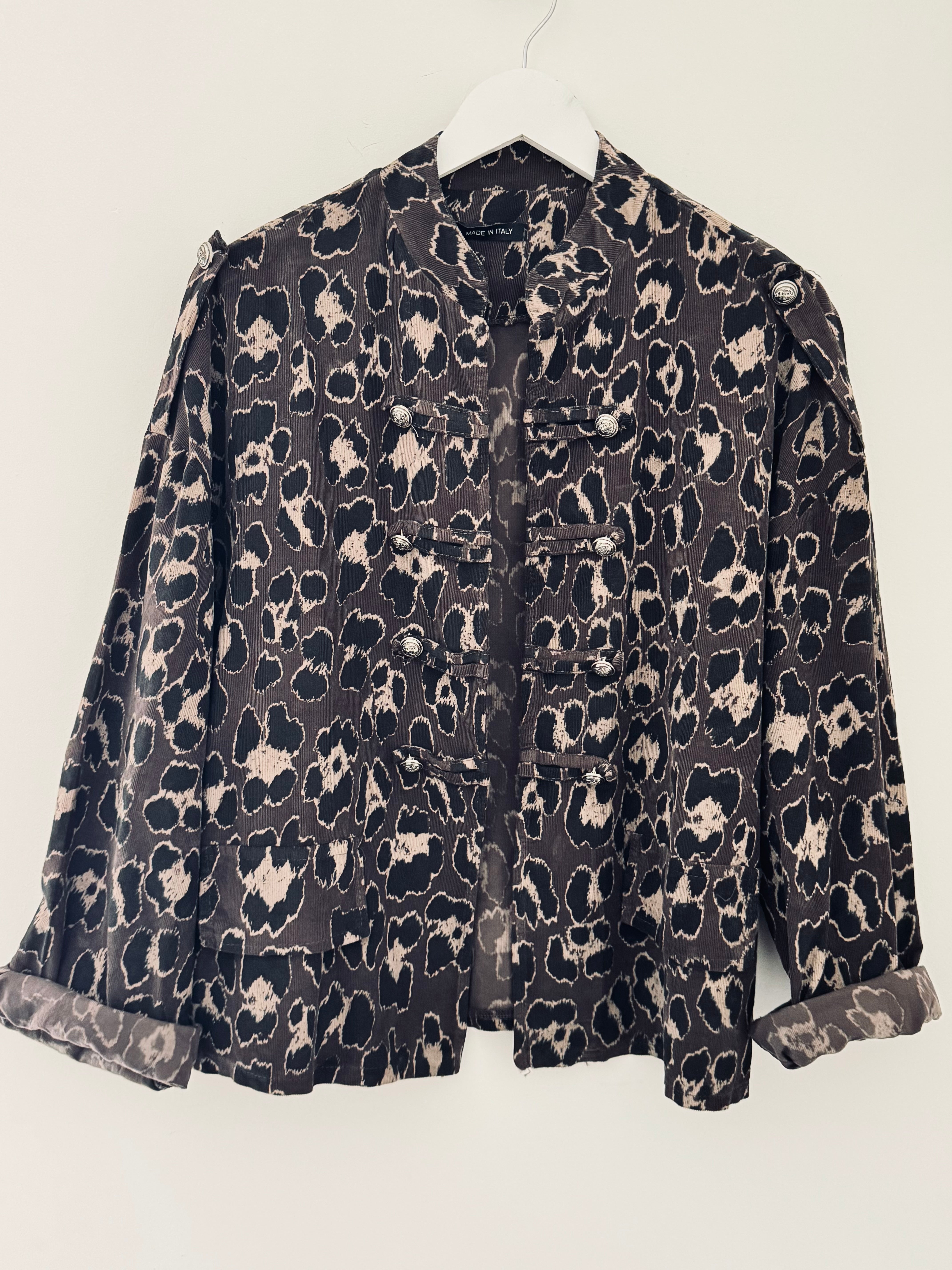 Needlecord Military Jacket in Mocha Leopard