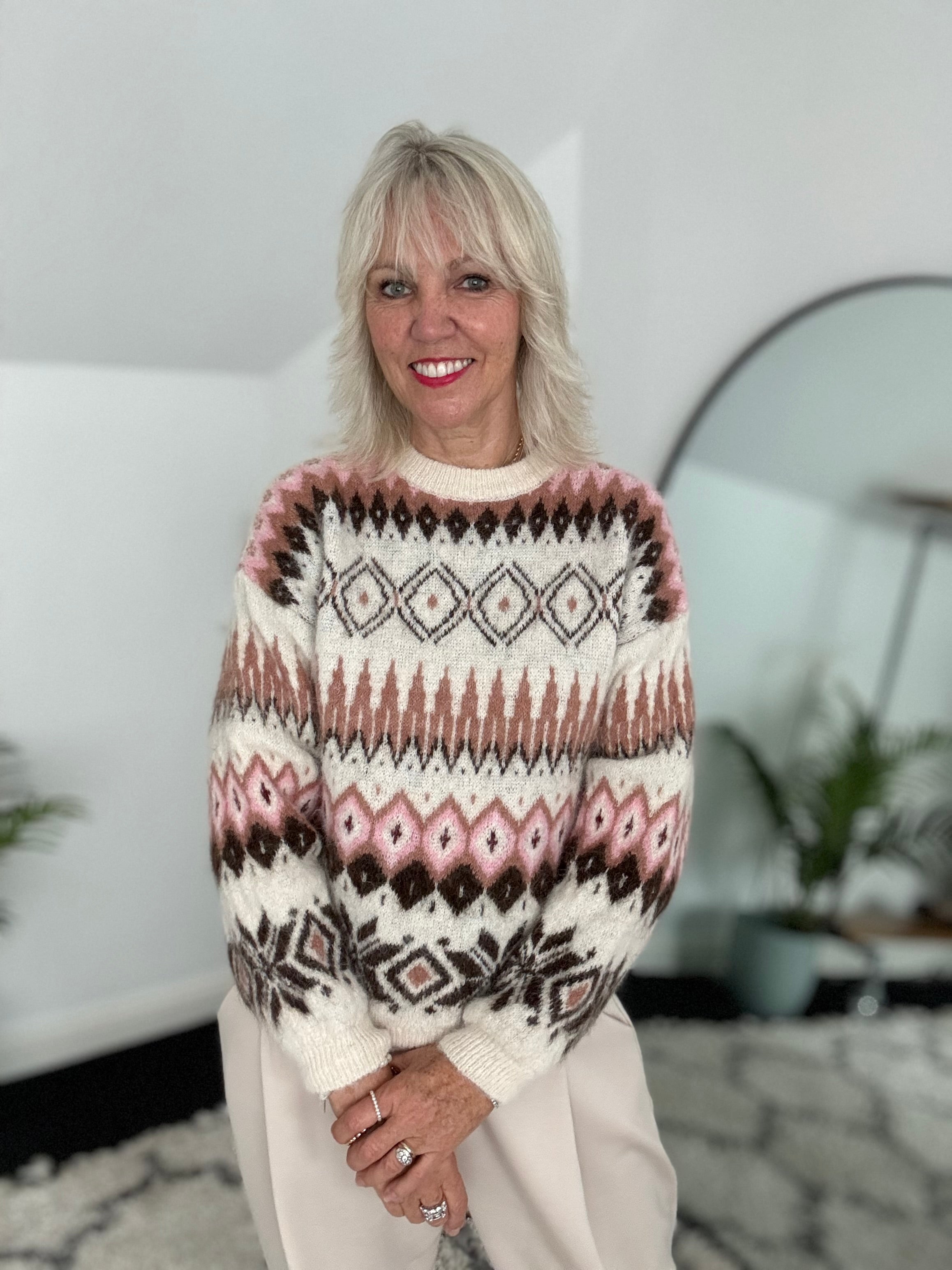 Softie Pattern Jumper in Pink & Mocha