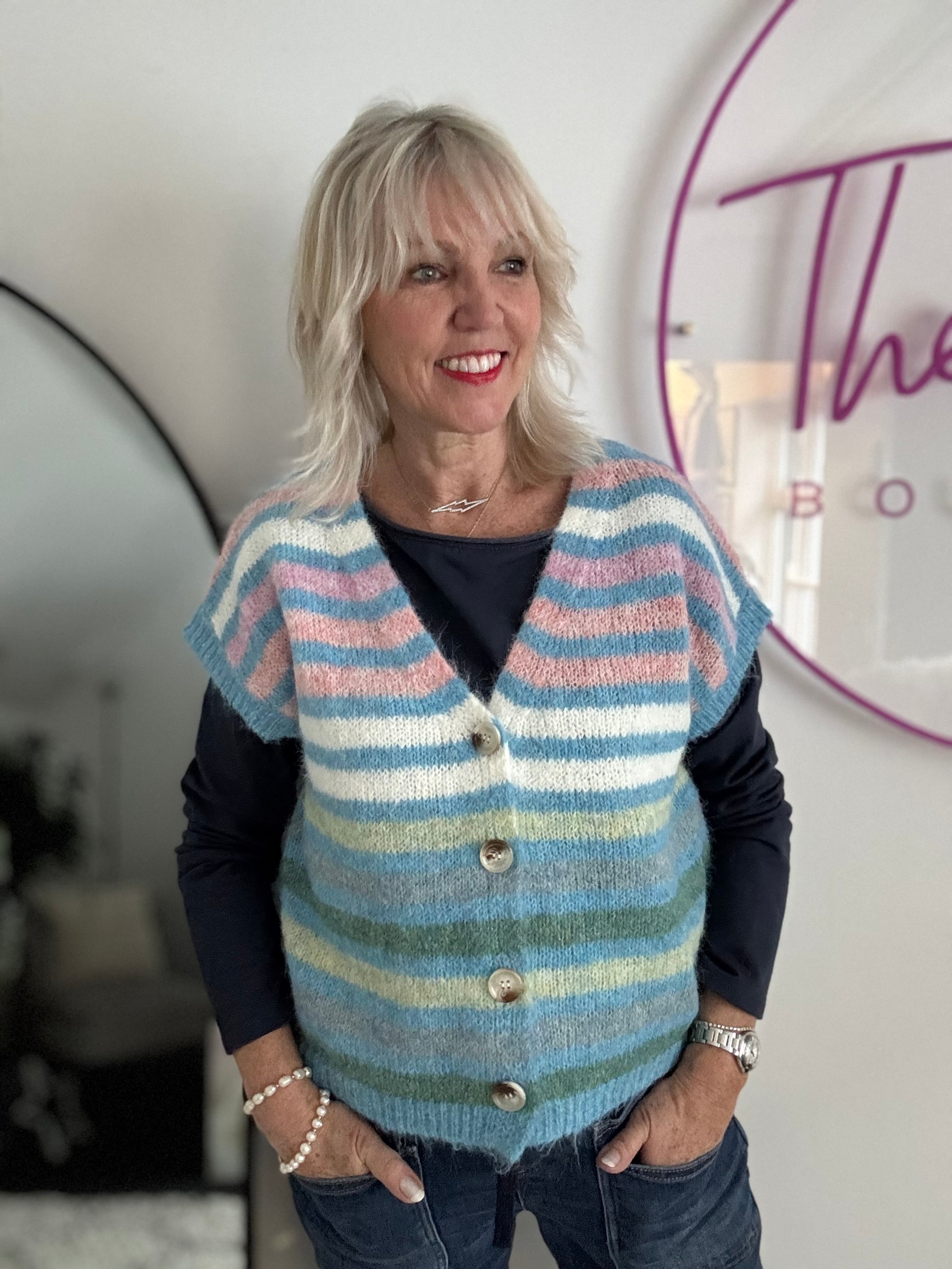 Stripe Button Tank in Blue & Pink