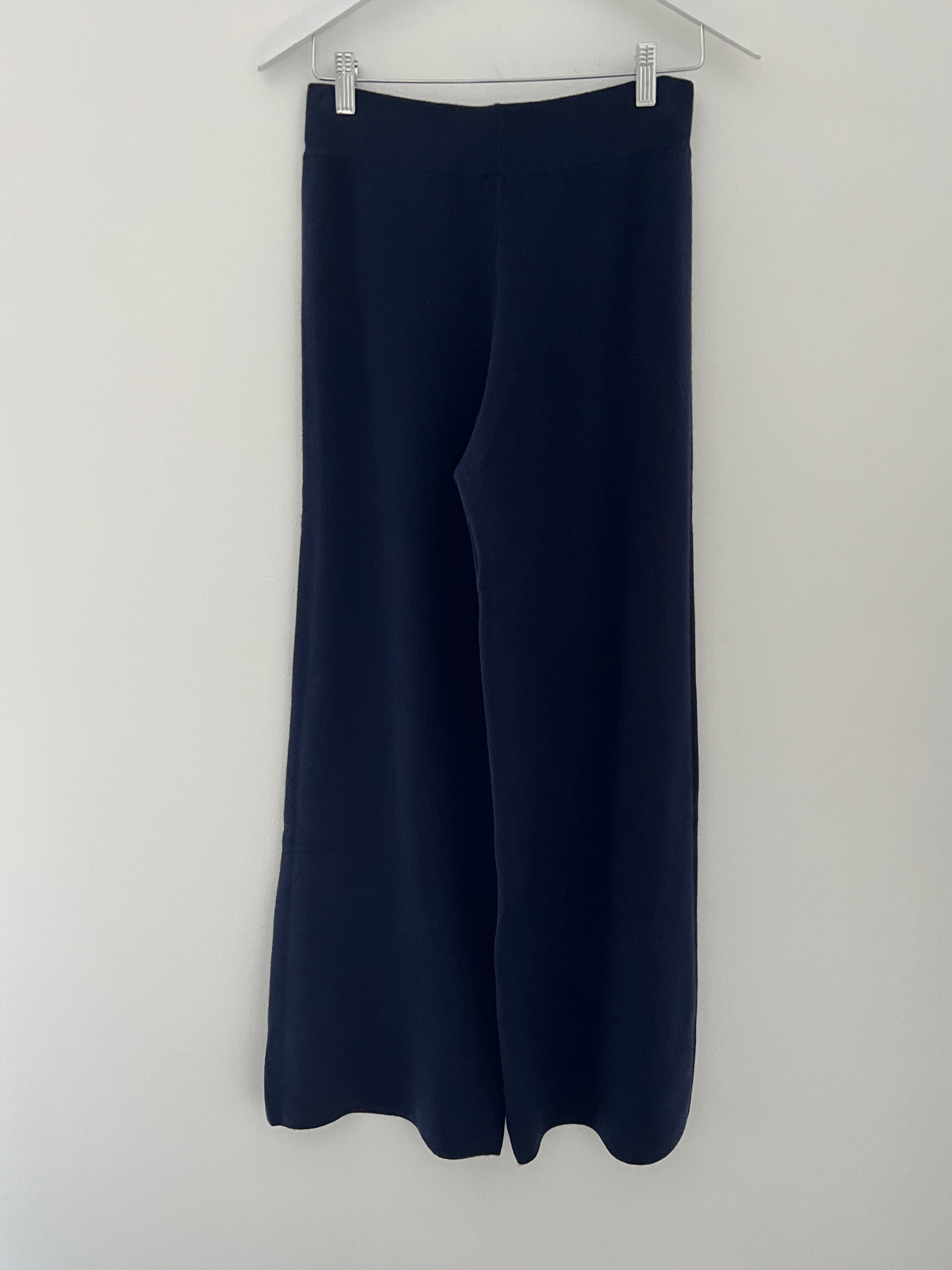 Wide Leg Knitted Trousers in Ink