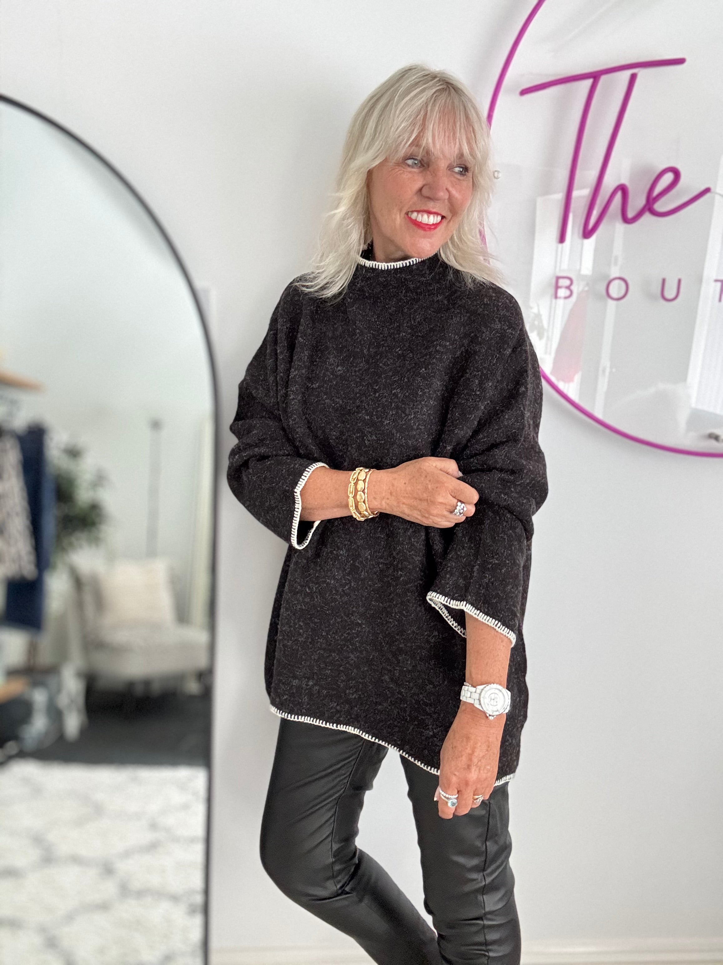 Blanket Stitch Jumper in Charcoal