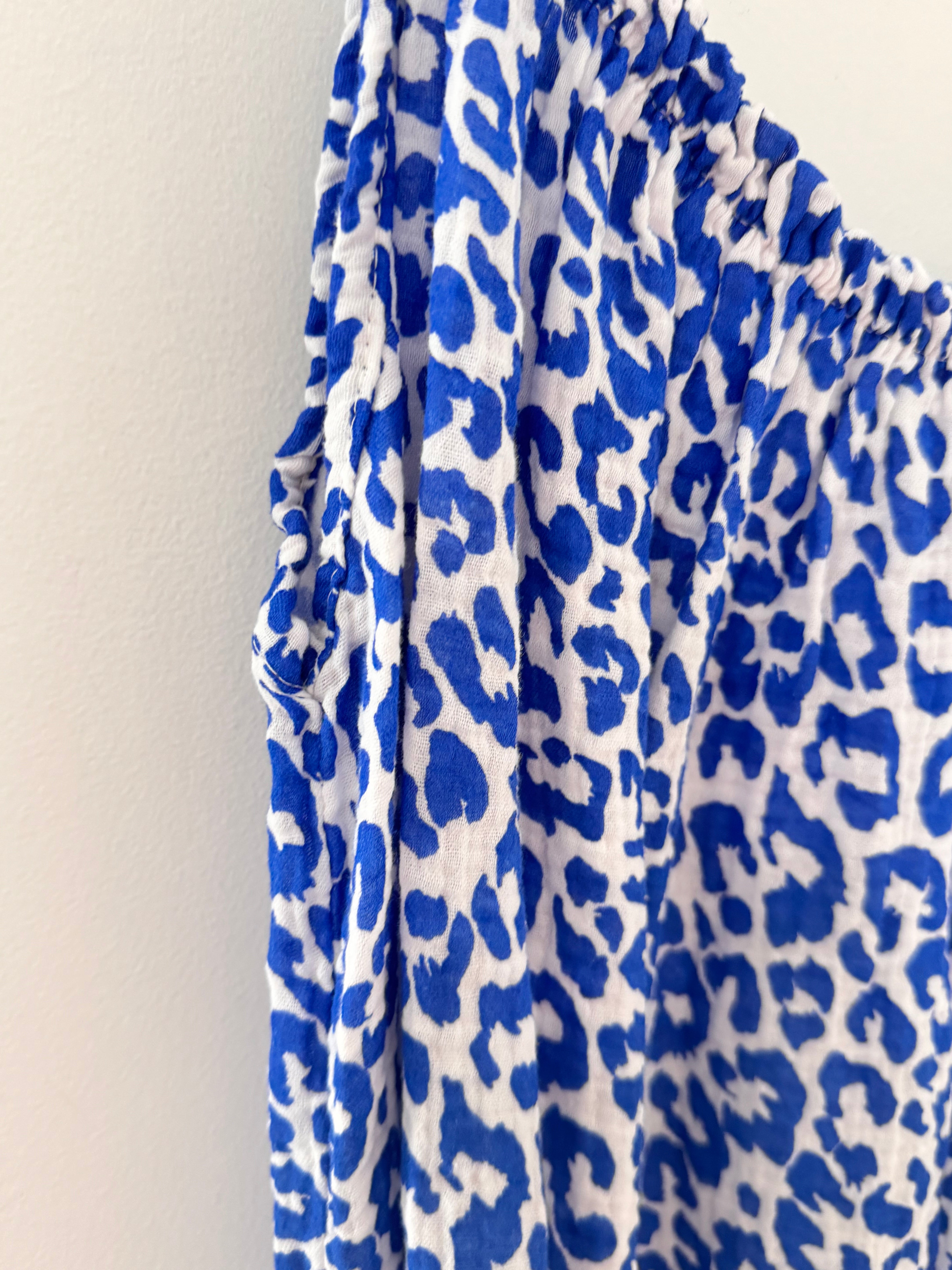 Leopard Cheesecloth Dress in Sapphire & White