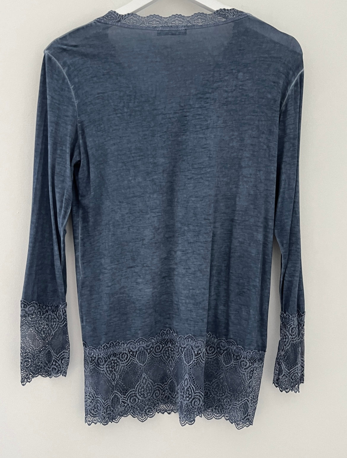 Luxe Base Top with Lace Trim in Denim Blue