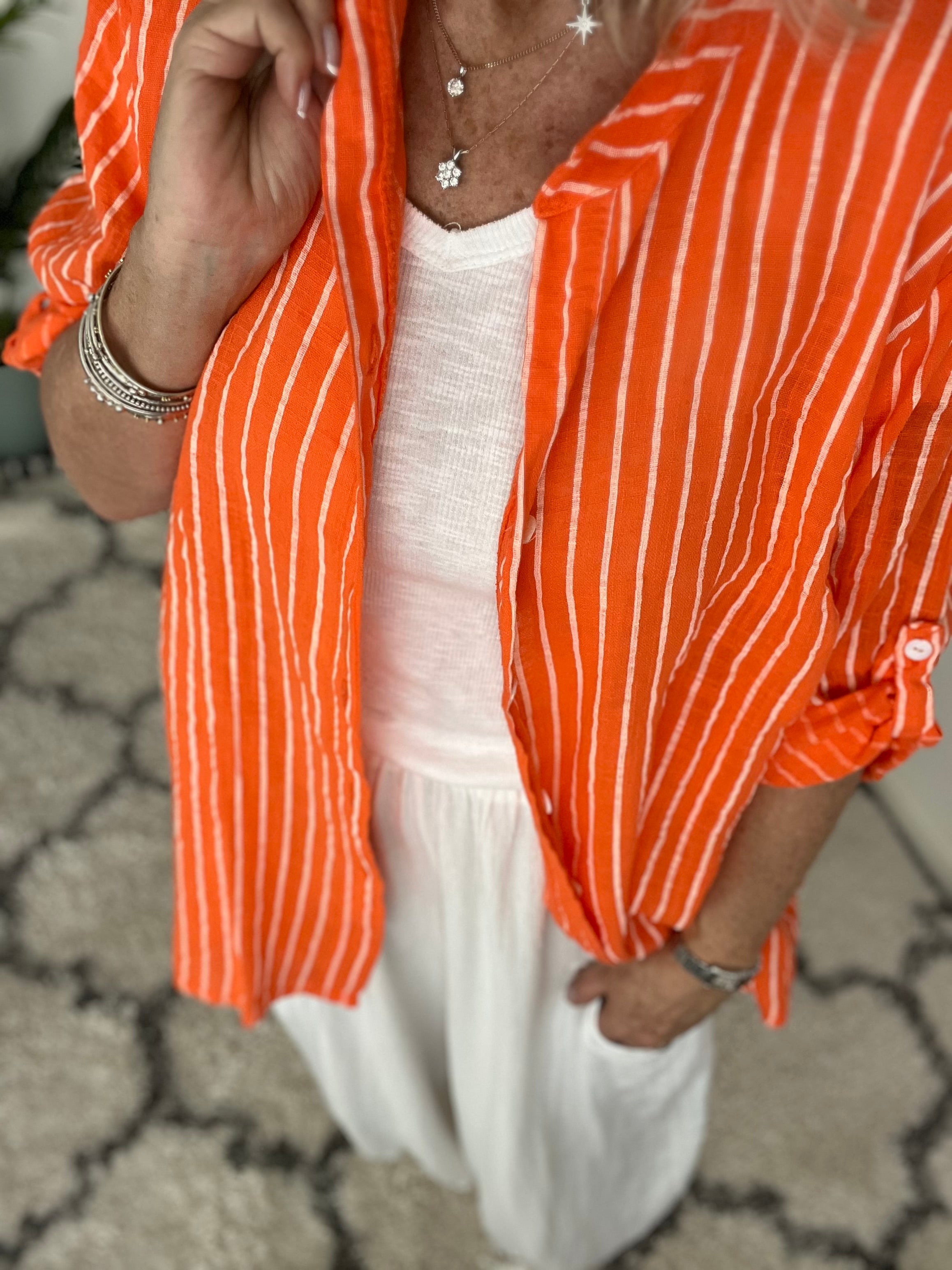 Stripe Shirt in Orange & White