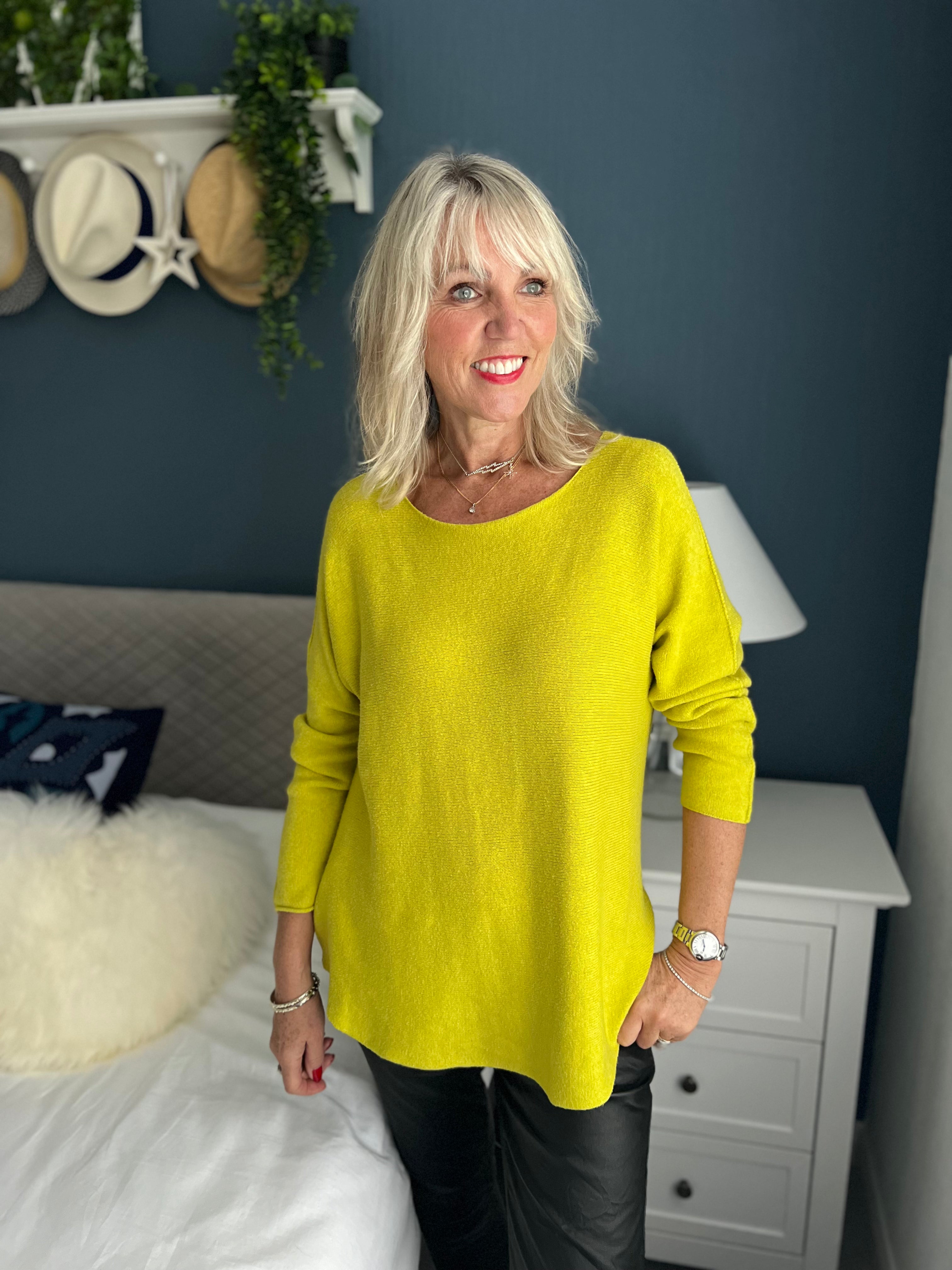 Simple Round Neck Jumper in Lime