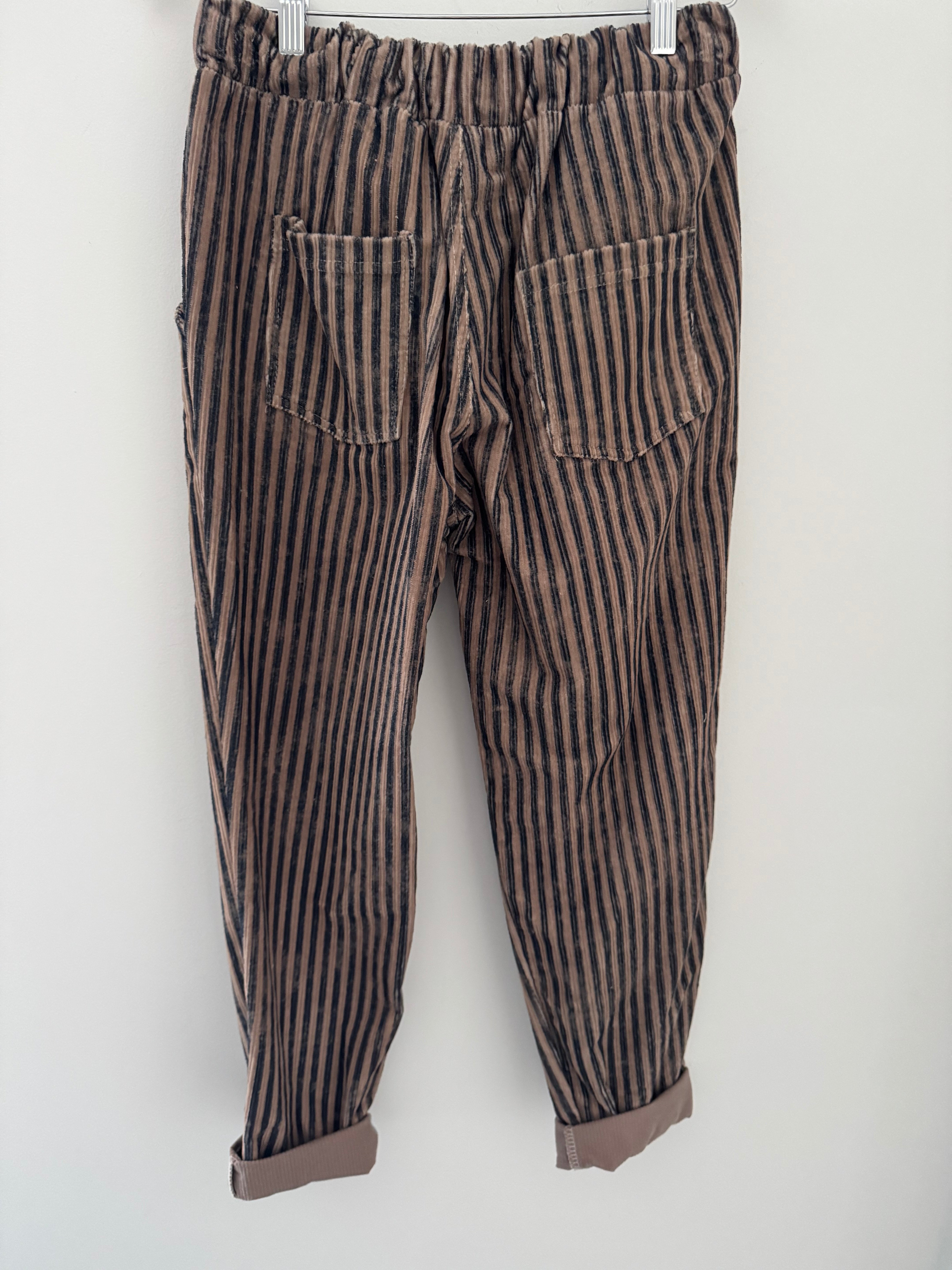 Chenille Cord Joggers in Mocha & Blue Stripe