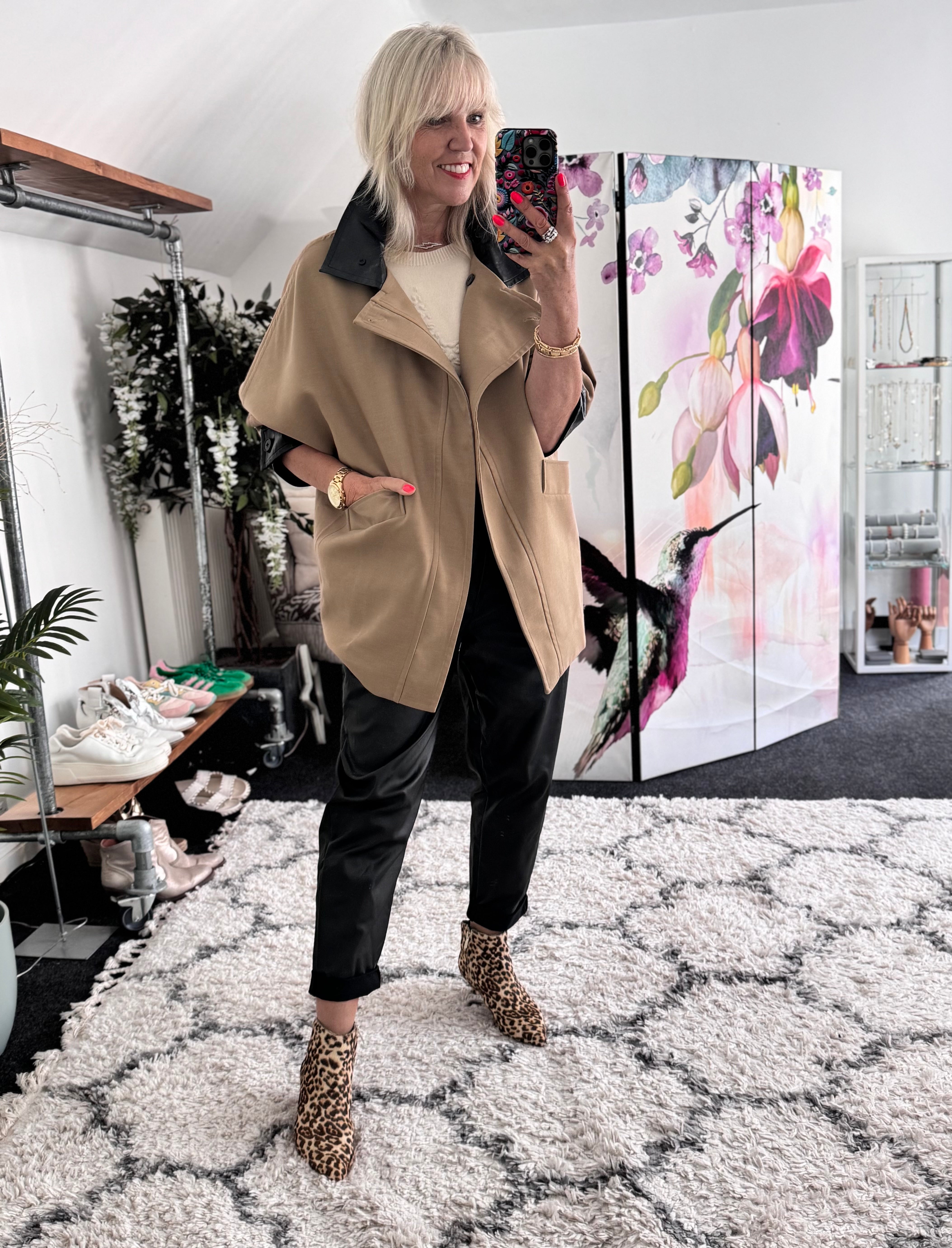 Trench Jacket with Leather Collar & Cuffs