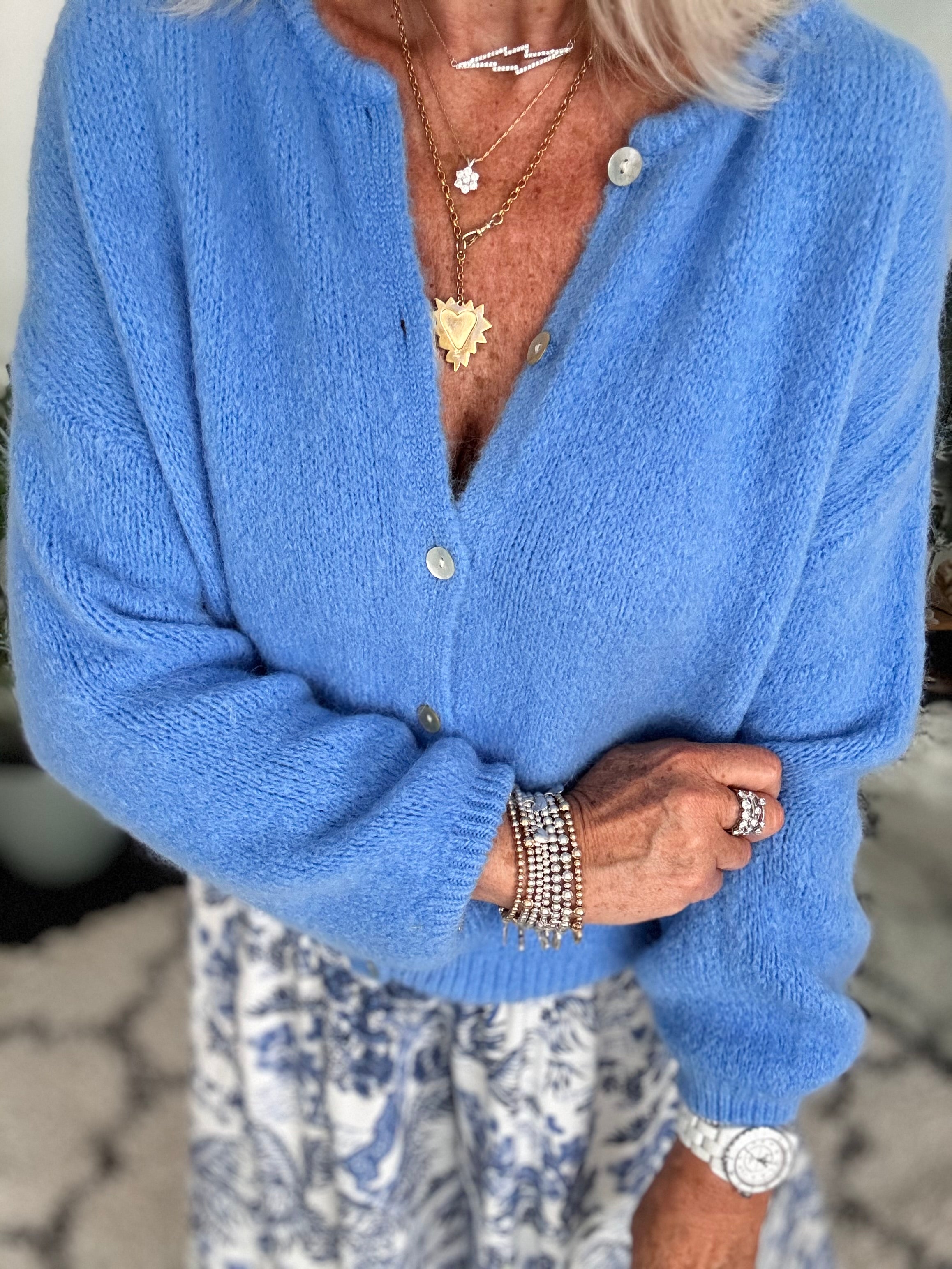 Alpaca Buttoned Cardi in Cornflower