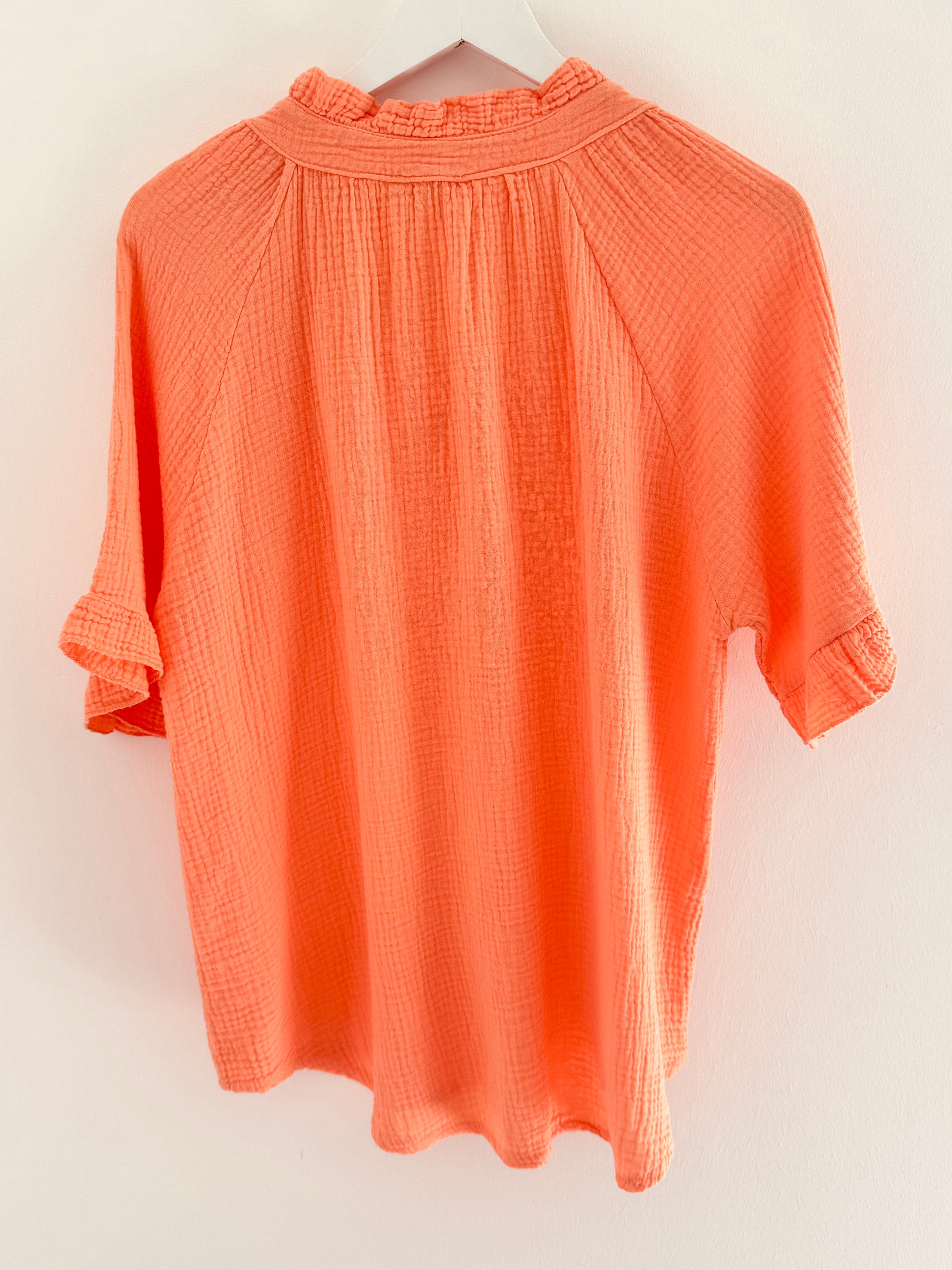 Short Sleeve Cheesecloth Shirt in Tangerine